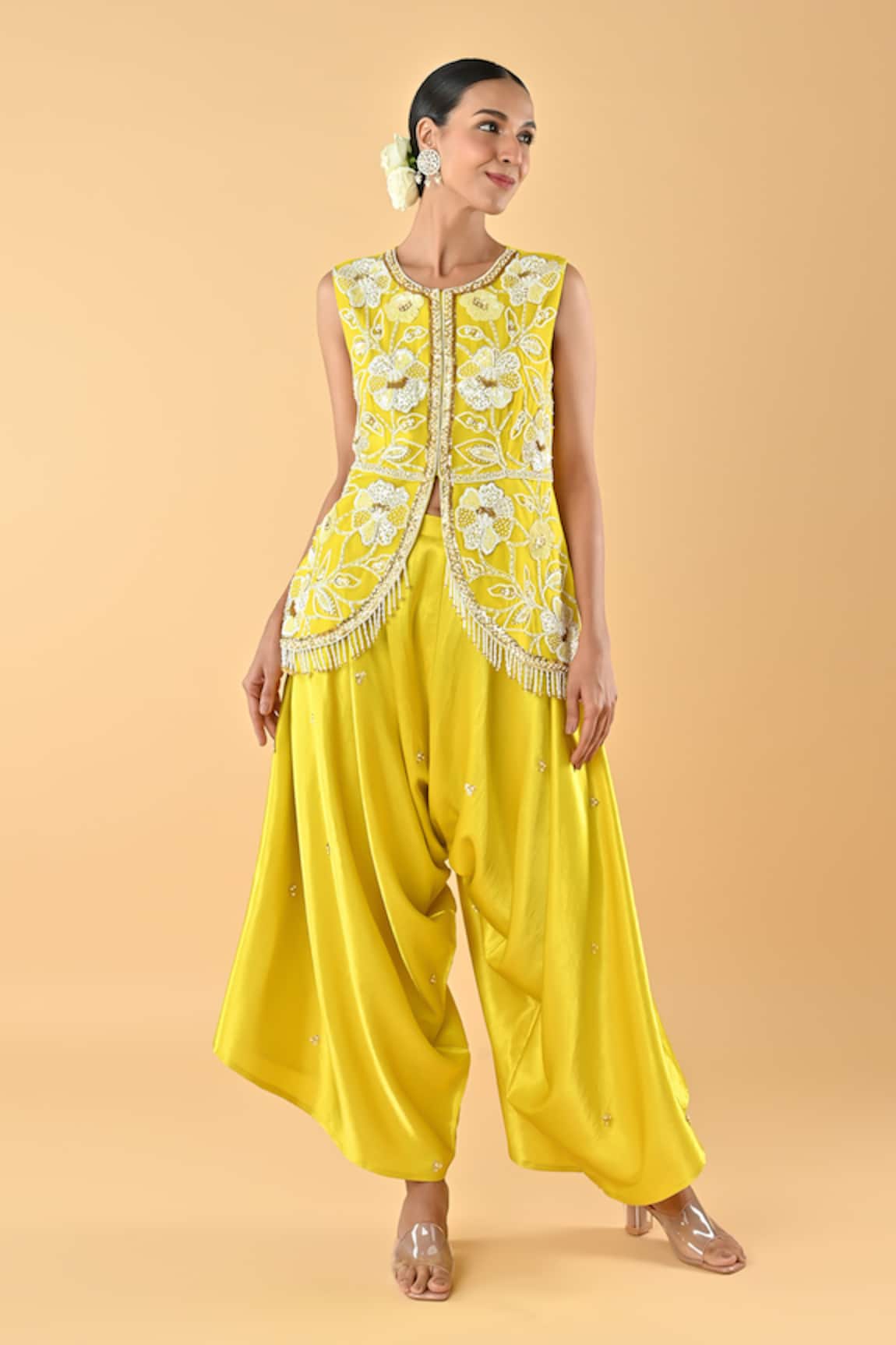 Keith Gomes Embroidered Yellow Tunic & Dhoti Set 