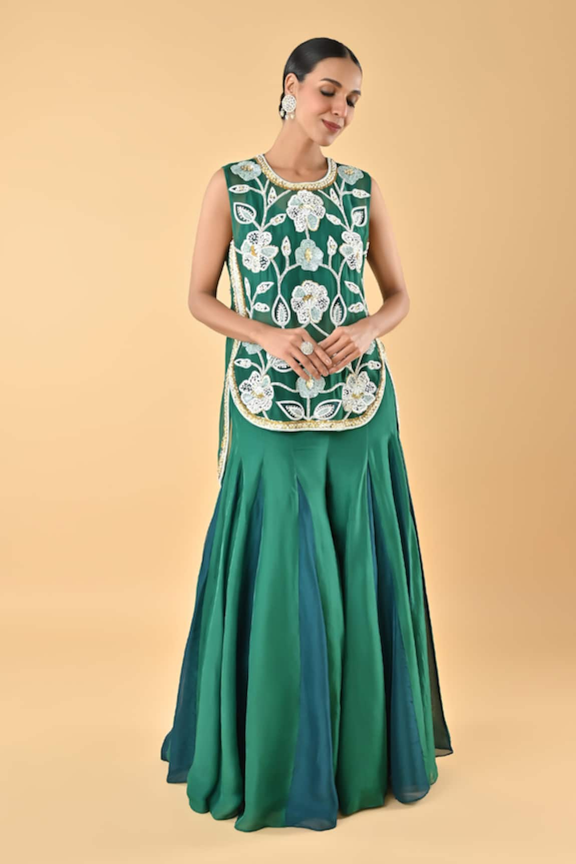 Keith Gomes Embroidered Silk Organza Tunic & Palazzo Set 