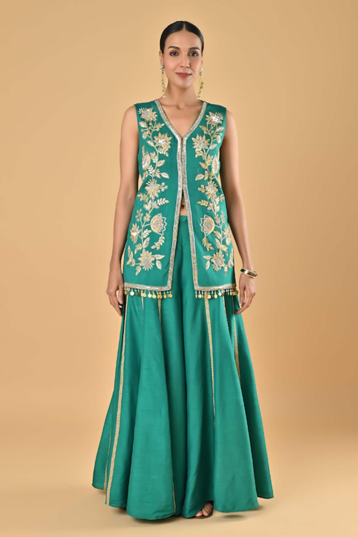 Keith Gomes Embroidered Green Tunic & Palazzo Set 