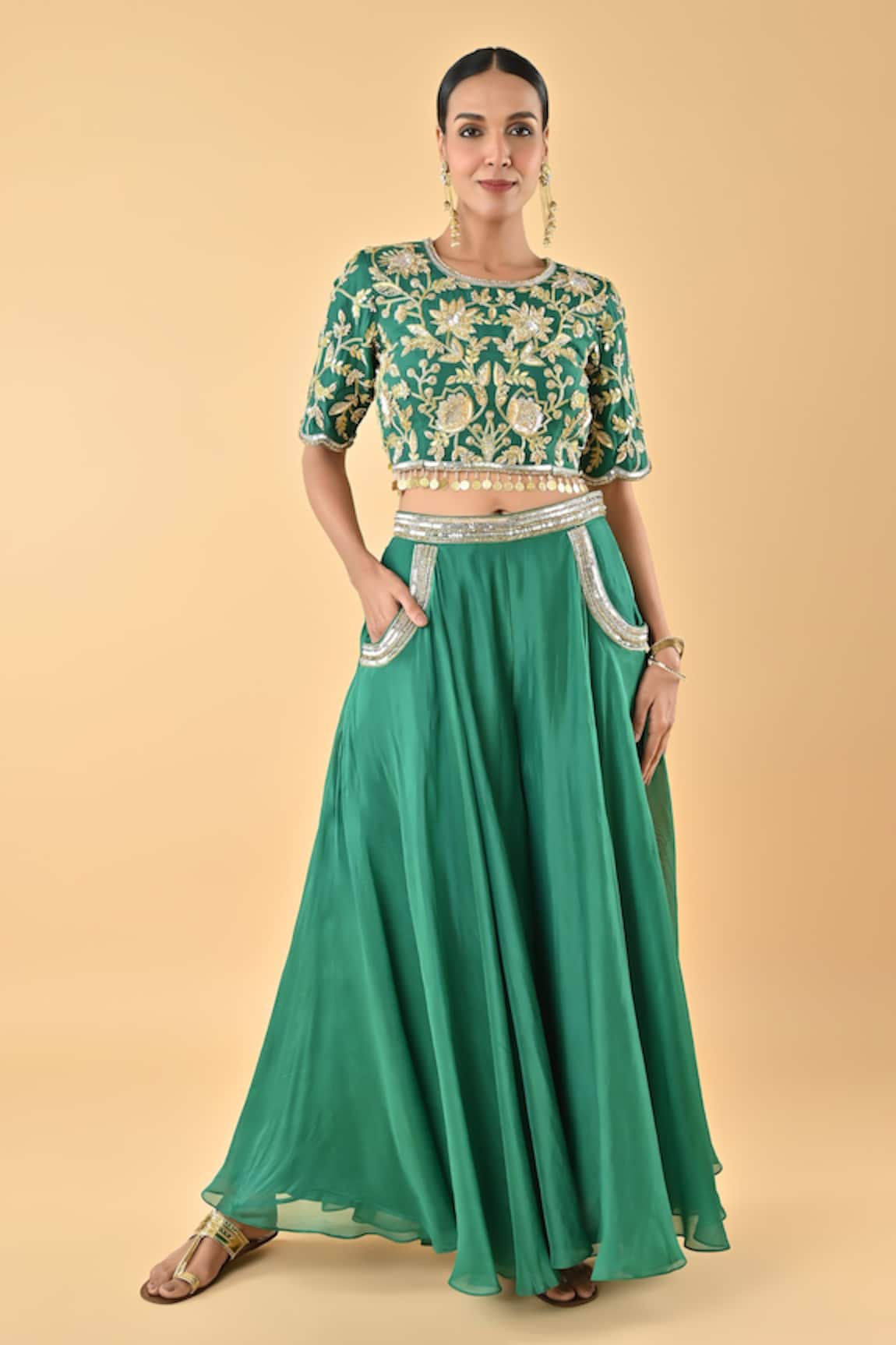 Keith Gomes Embroidered Green Silk Organza Set 