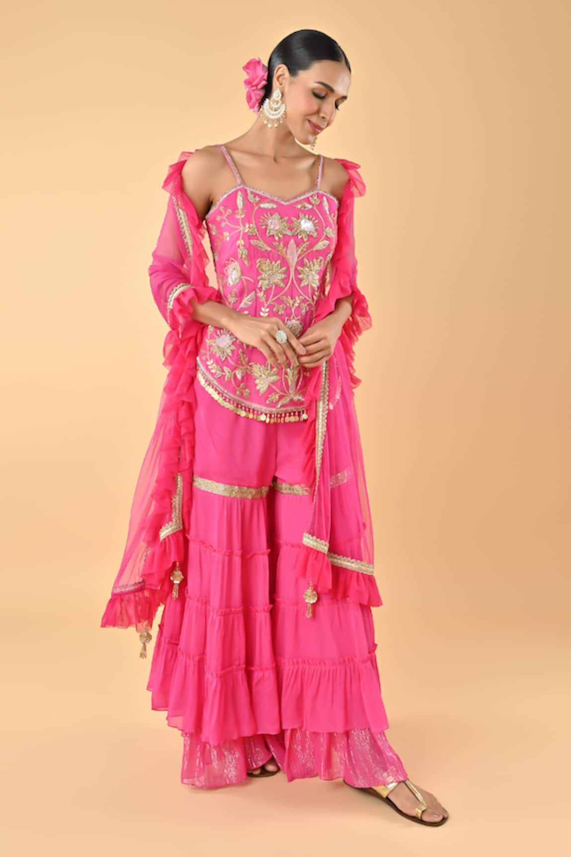 Keith Gomes Embroidered Pink Tunic Palazzo Set 