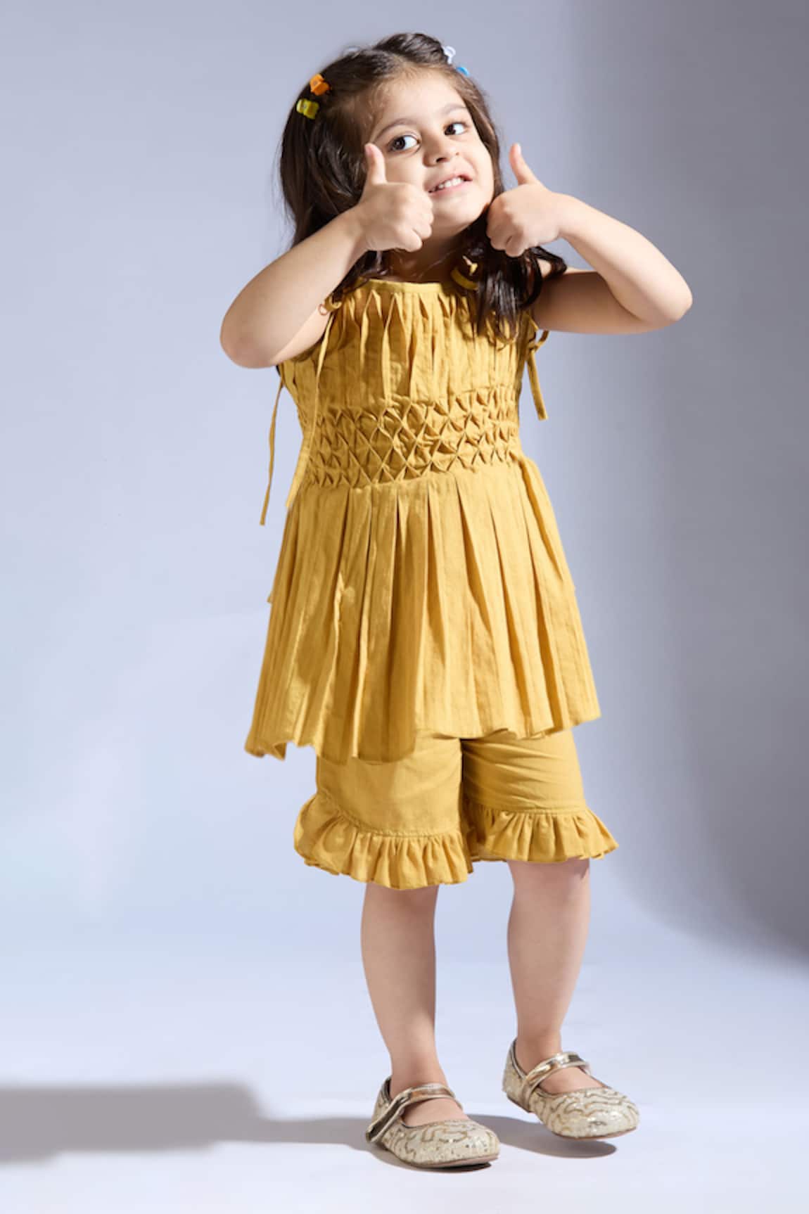 Neha Gursahani Mustard Cambric Top & Shorts Set 