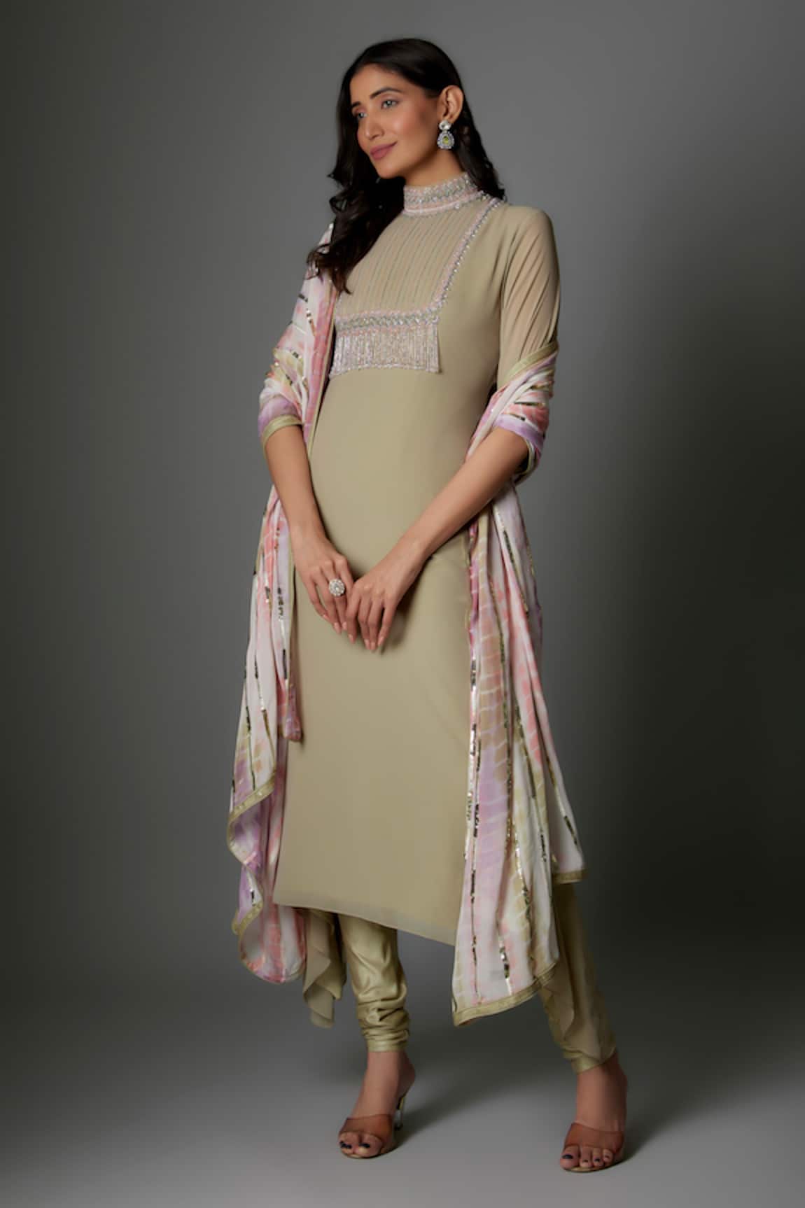 FATIZ Sage Green Georgette Kurta Set 