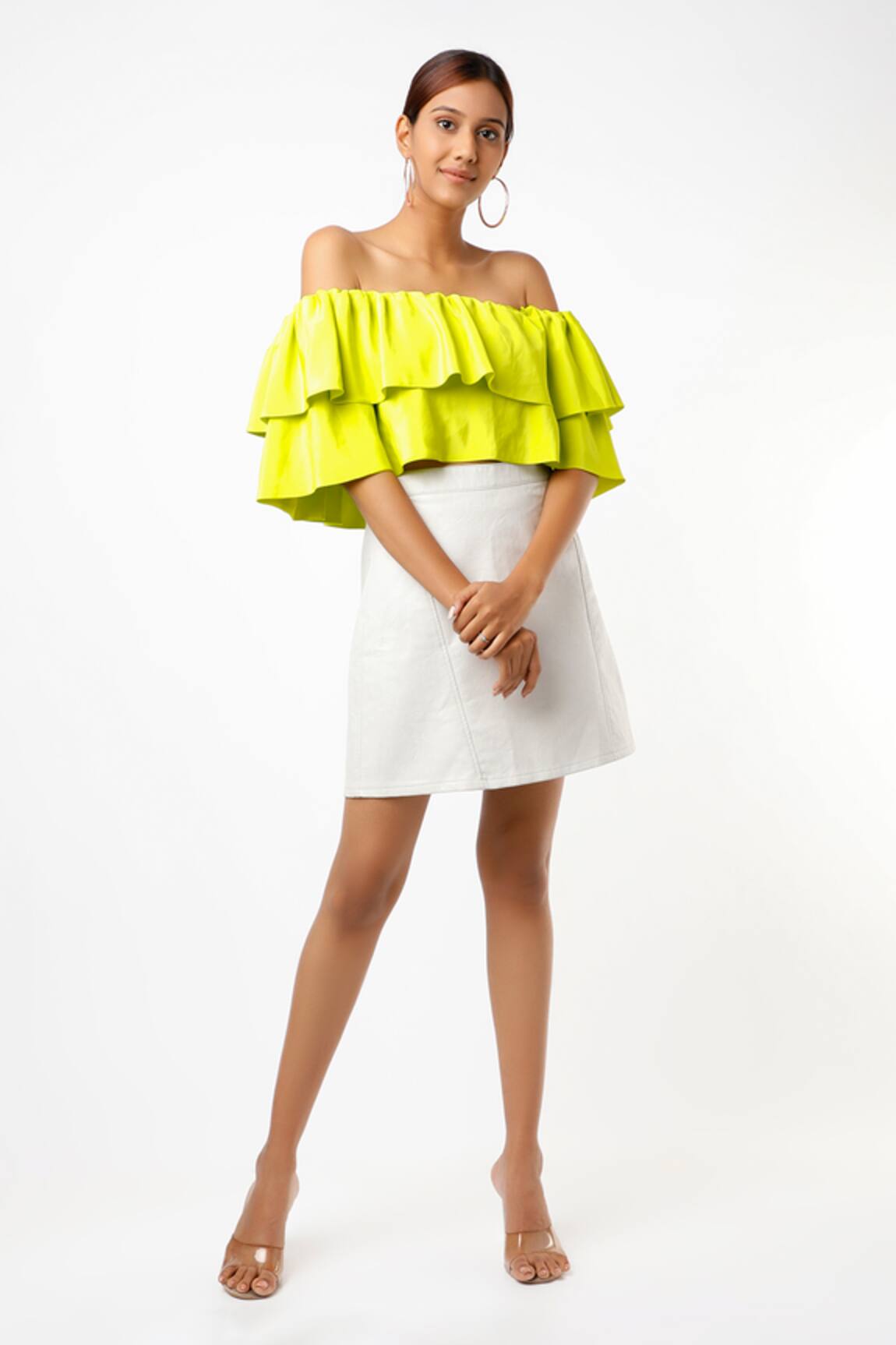 Emblaze Lime Off-Shoulder Crop Top 