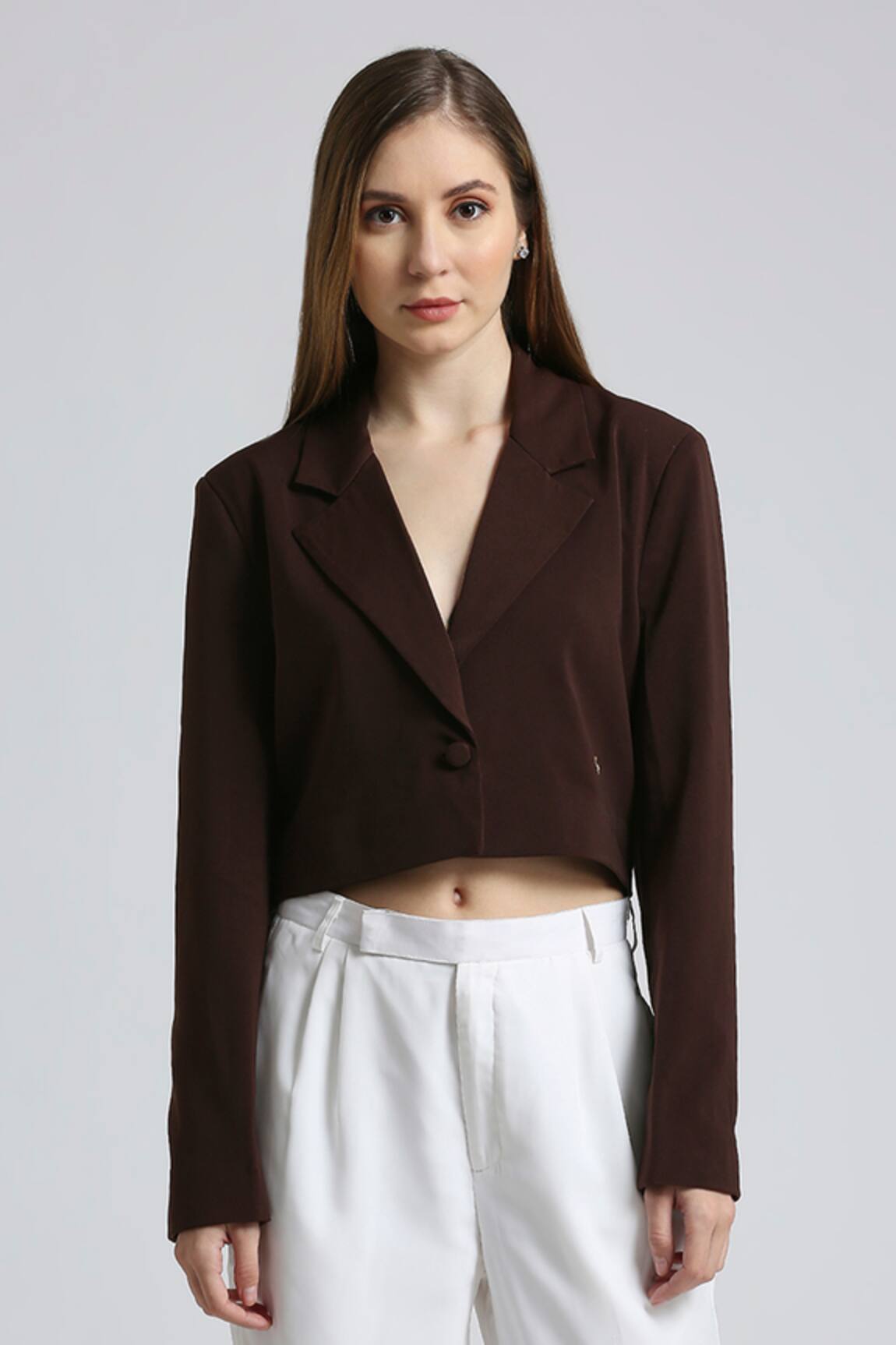 Emblaze Brown Crop Blazer Set 