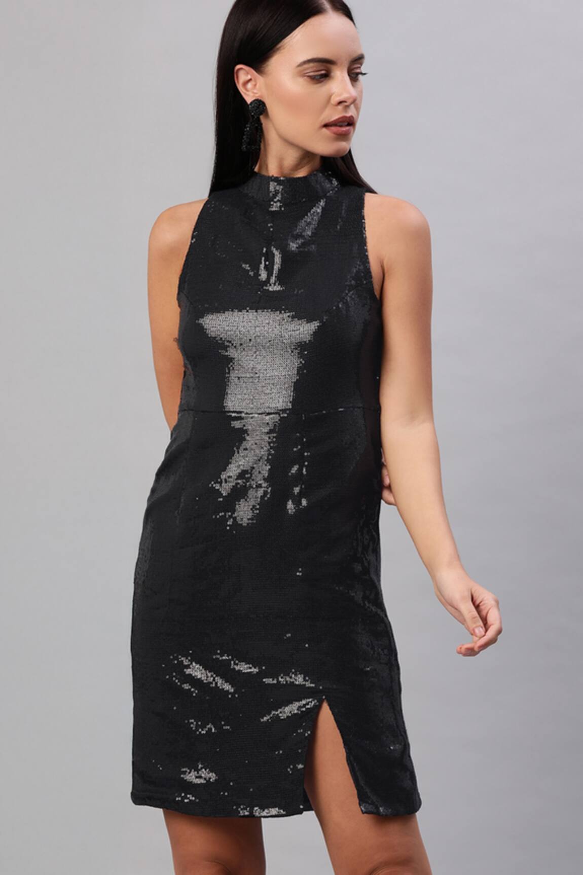 Emblaze Black Sequins Sheath Dress 