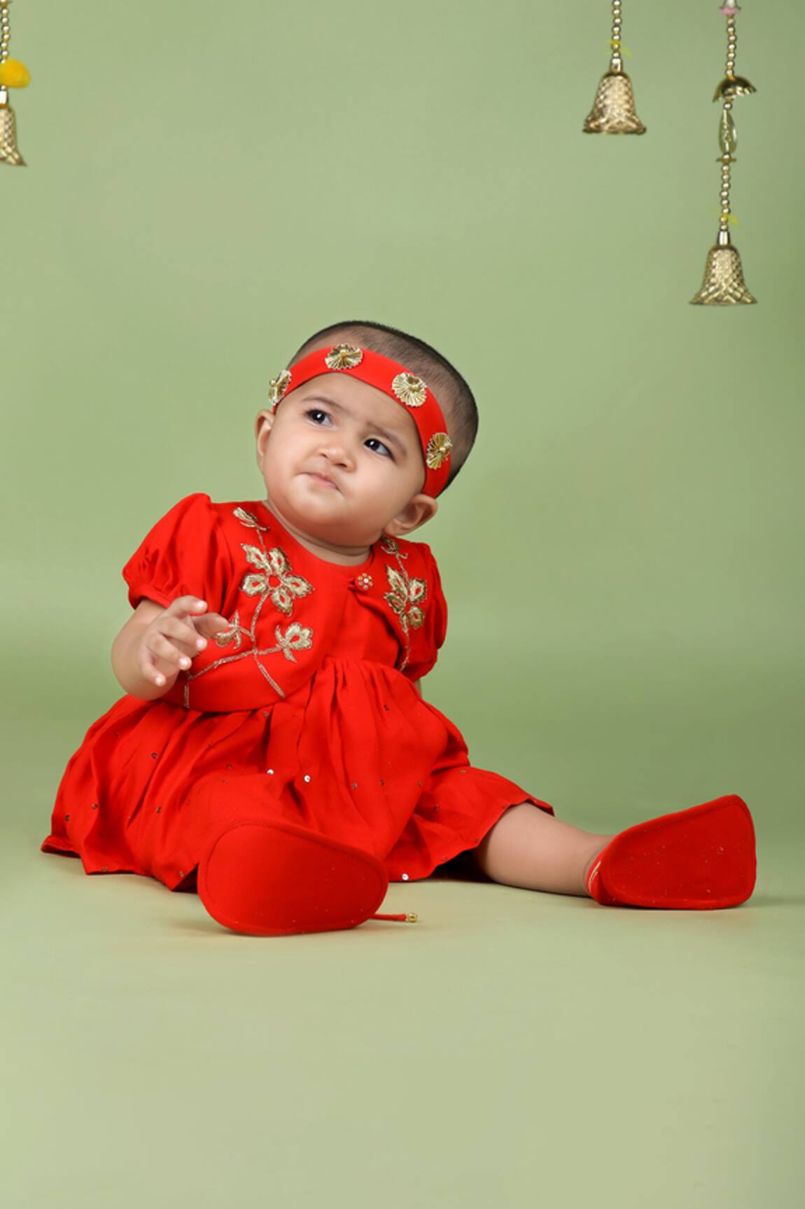 LITTLE BRATS Red Flower Embroidered Baby Outfit 