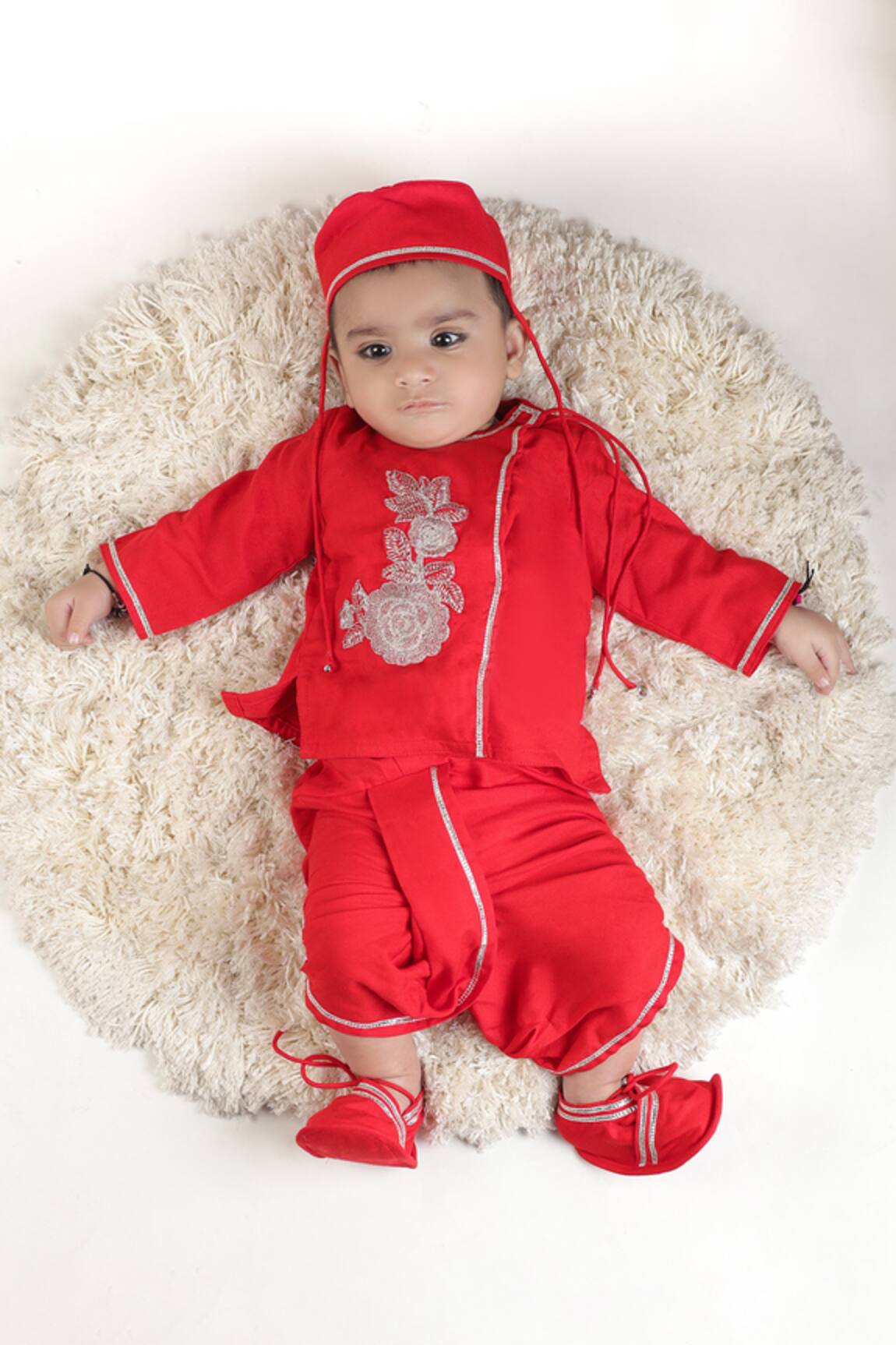 LITTLE BRATS Red Designer Kurta Set for Boys 
