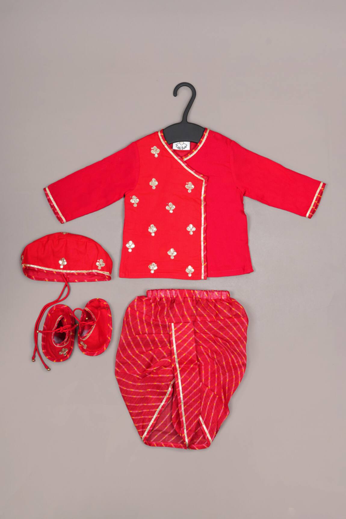LITTLE BRATS Red Floral Embroidered Boys Kurta Set 