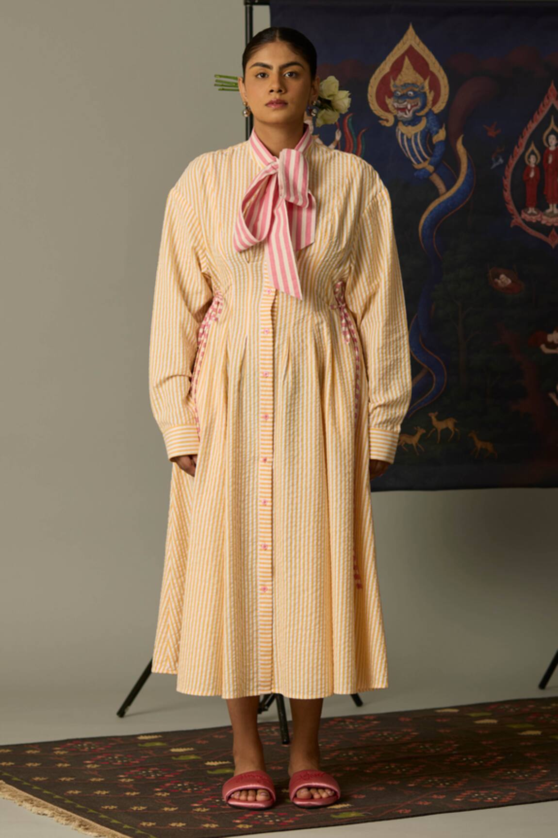 Quod Striped Coast Dress with Bow Tie 