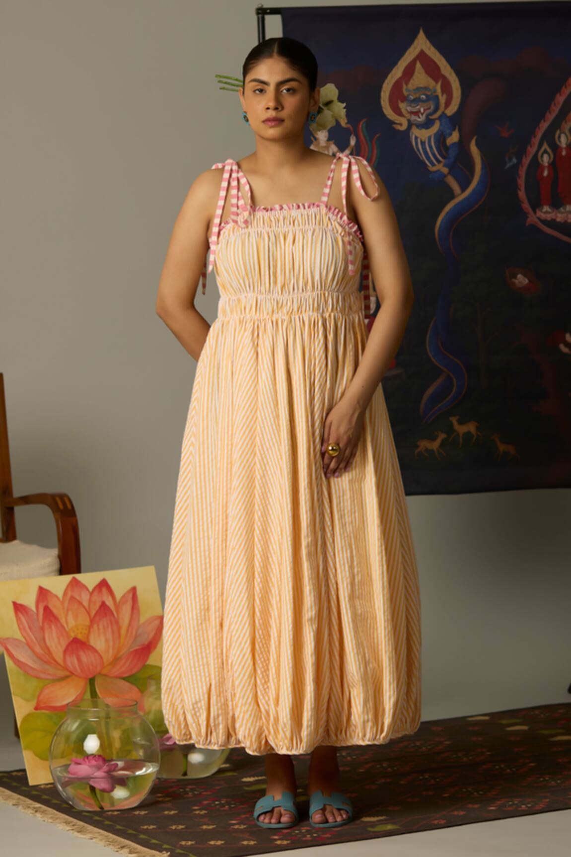Quod Shell Dress with Striped Pattern 