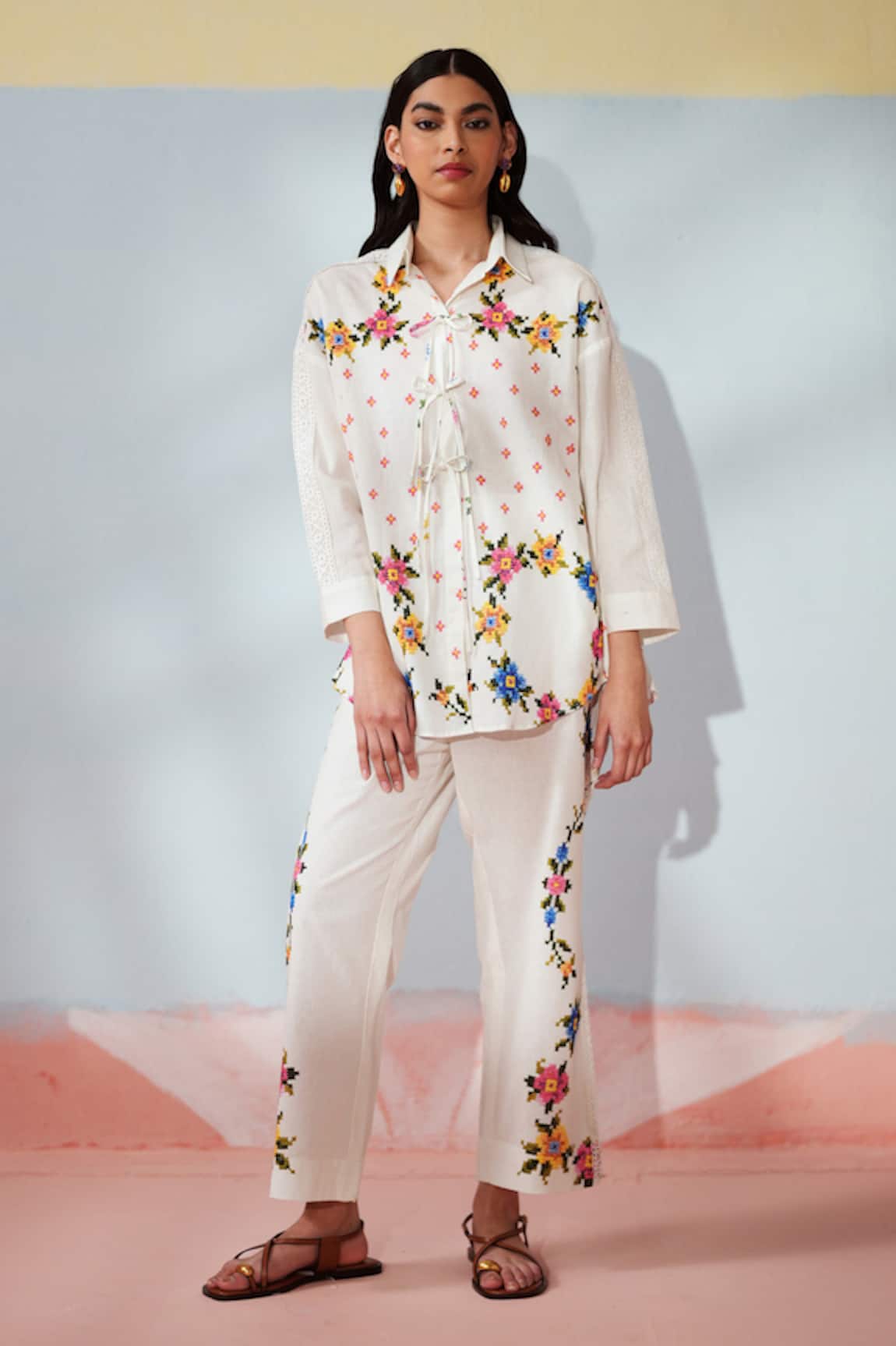 Rainas Threaded Blooms Shirt & Pant Set 