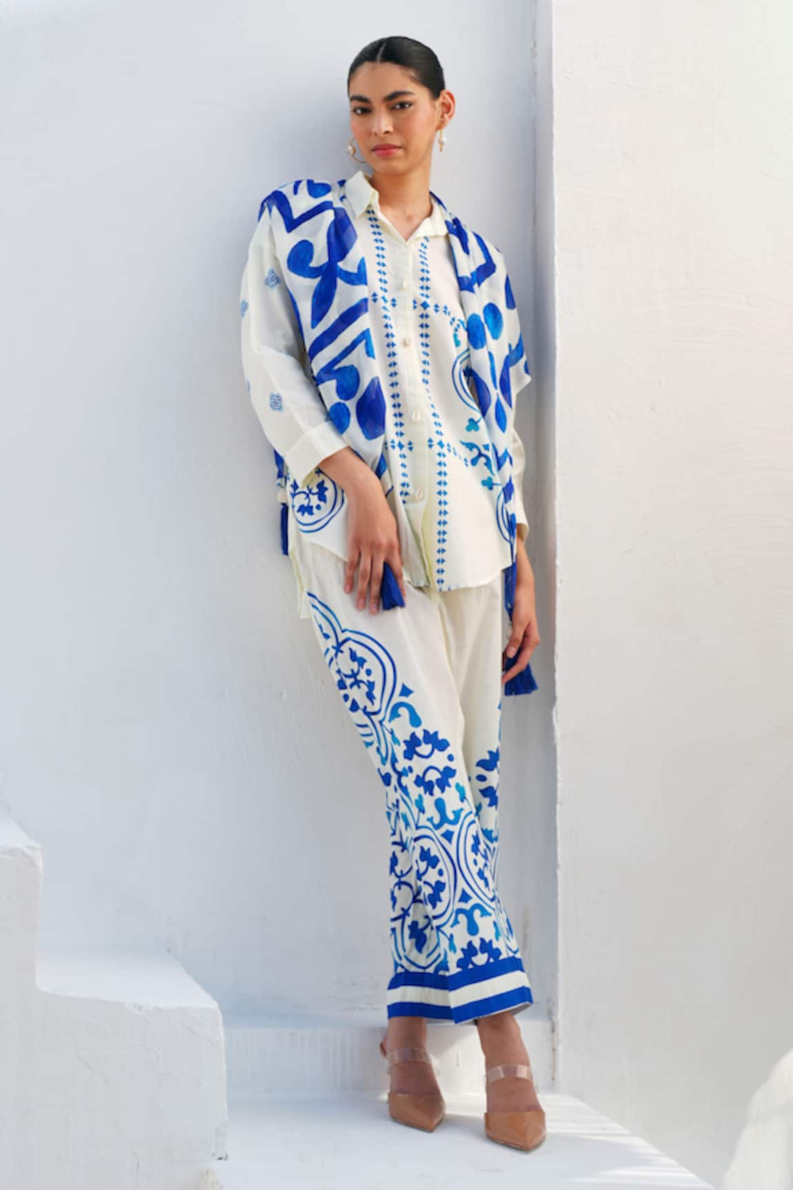 Rainas Sapphire Mosaic Cotton Linen Set 