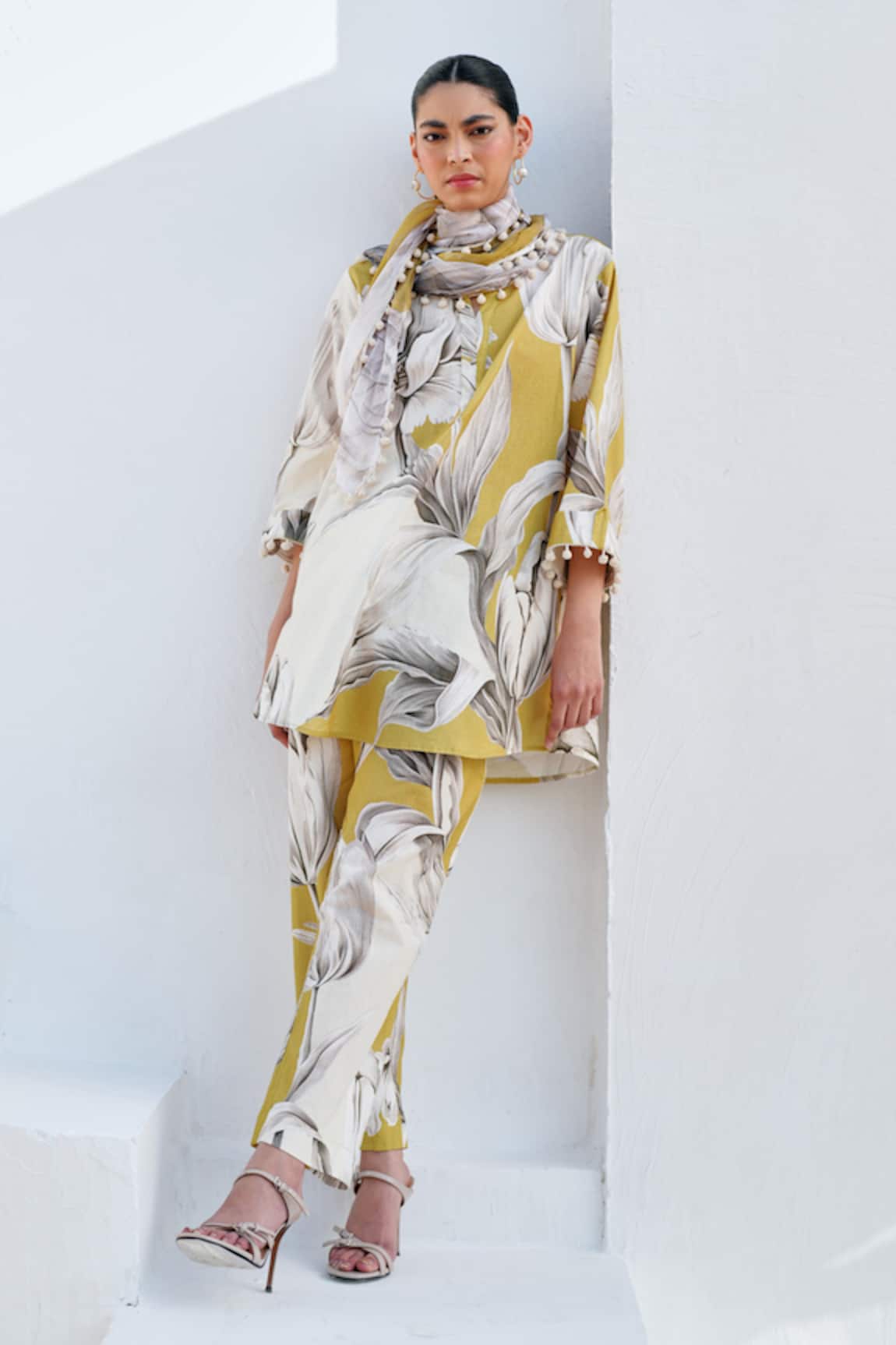 Rainas Mustard Bloom Kurta Pant Set 