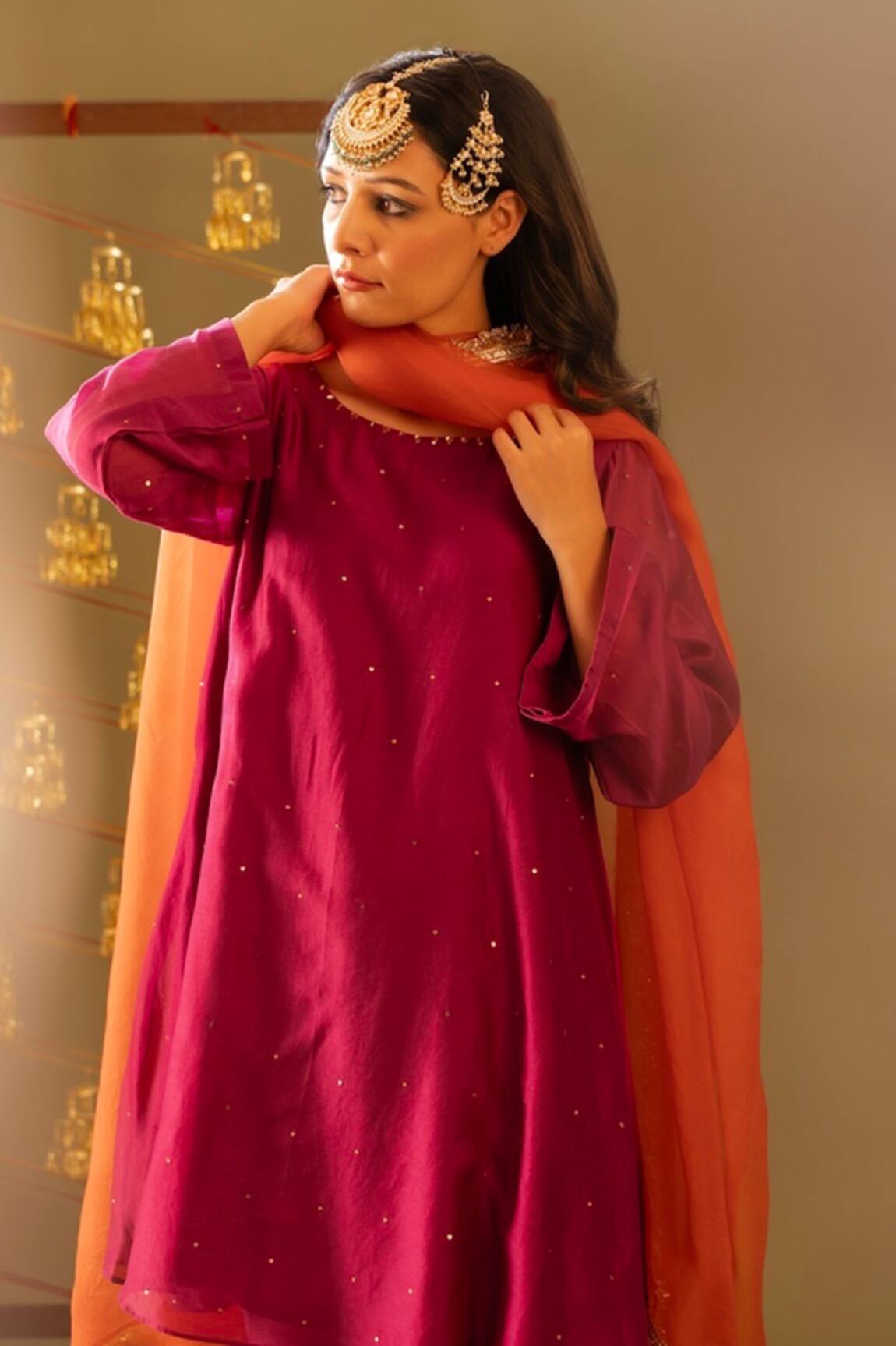 Rashi Jain Magenta & Rust Chanderi Kurta Set 