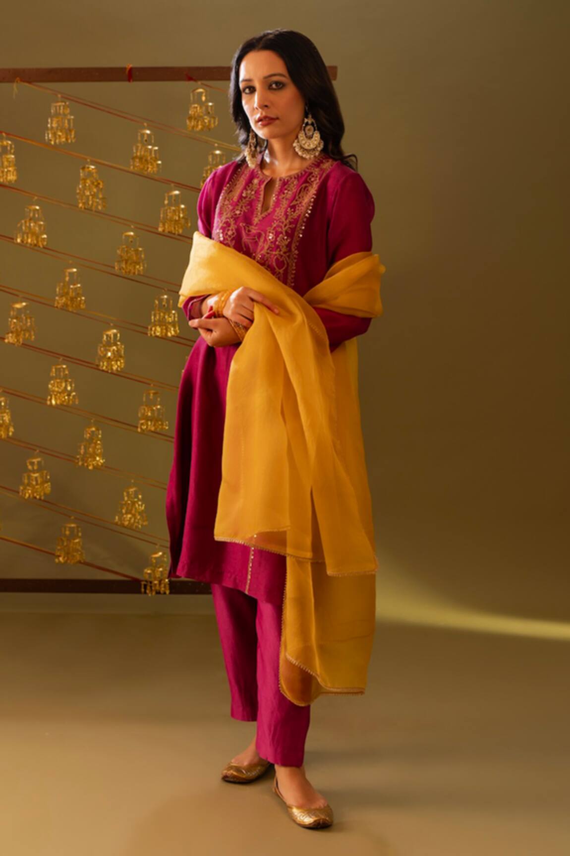 Rashi Jain Magenta Chanderi Kurta Pant Dupatta Set 