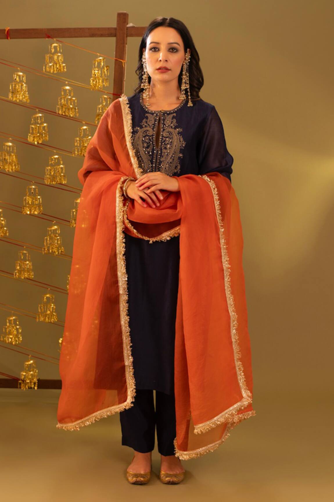 Rashi Jain Navy & Rust Chanderi Kurta Set 