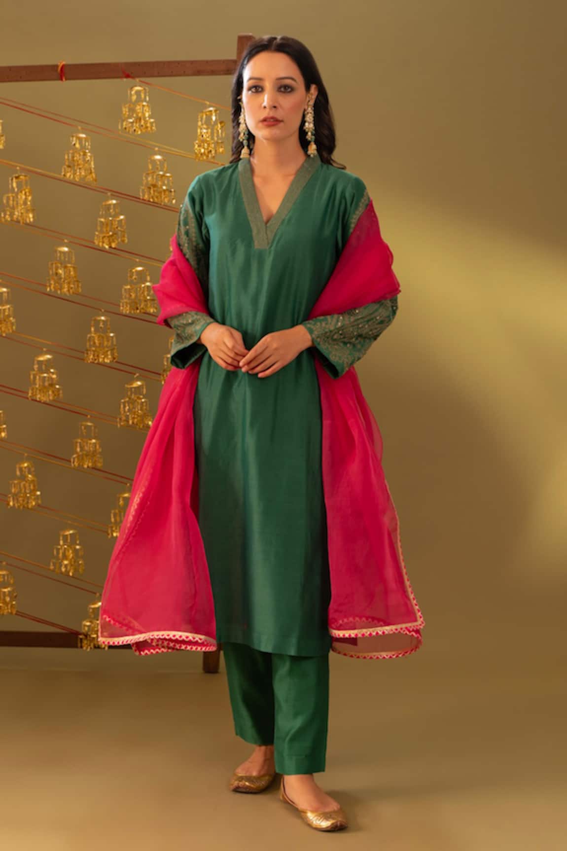Rashi Jain Green Chanderi Kurta Set With Dupatta 
