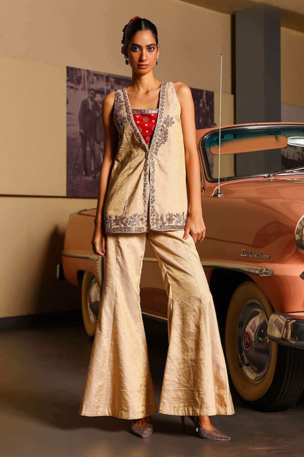 Sabe Gold Maroon Designer Sharara Set 