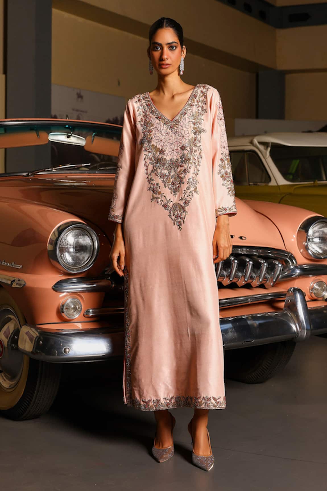 Sabe Designer Embroidered Pink Kaftan 
