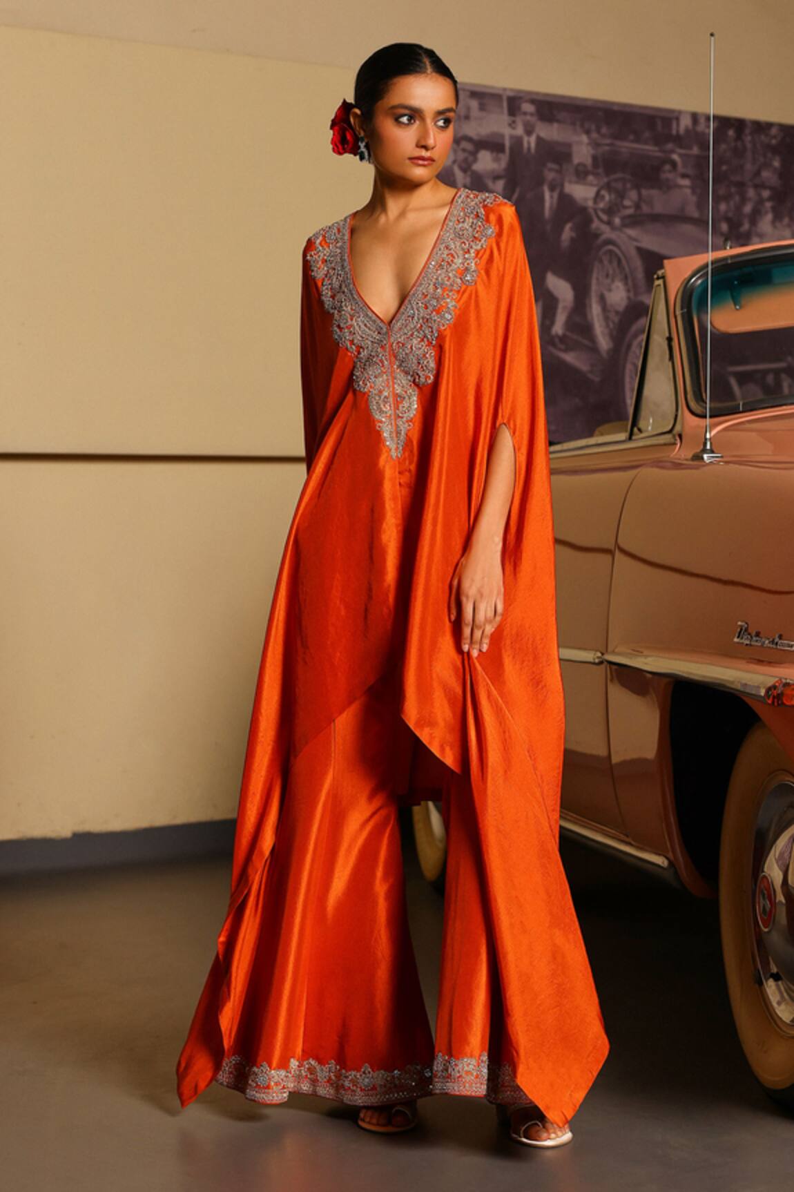 Sabe Rust Orange Designer Cape & Pant Set 