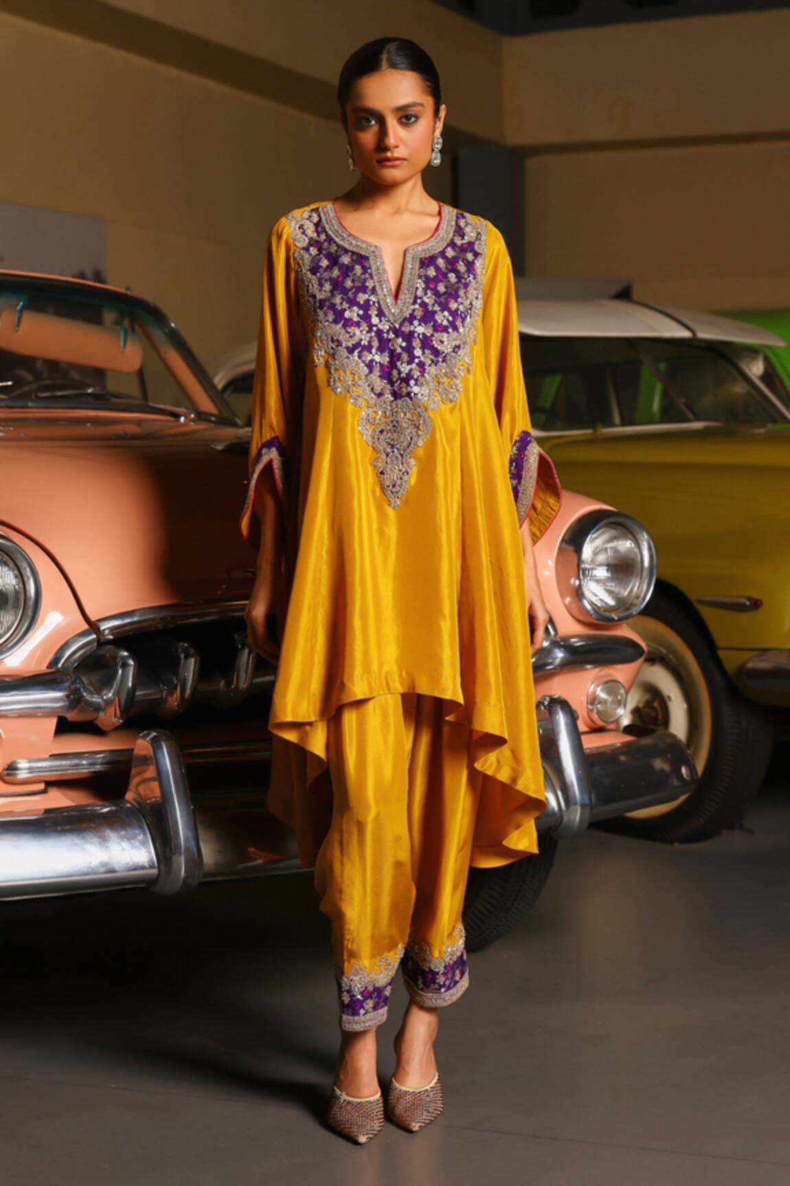 Sabe Designer Mustard Purple Kiran Kurta Set 