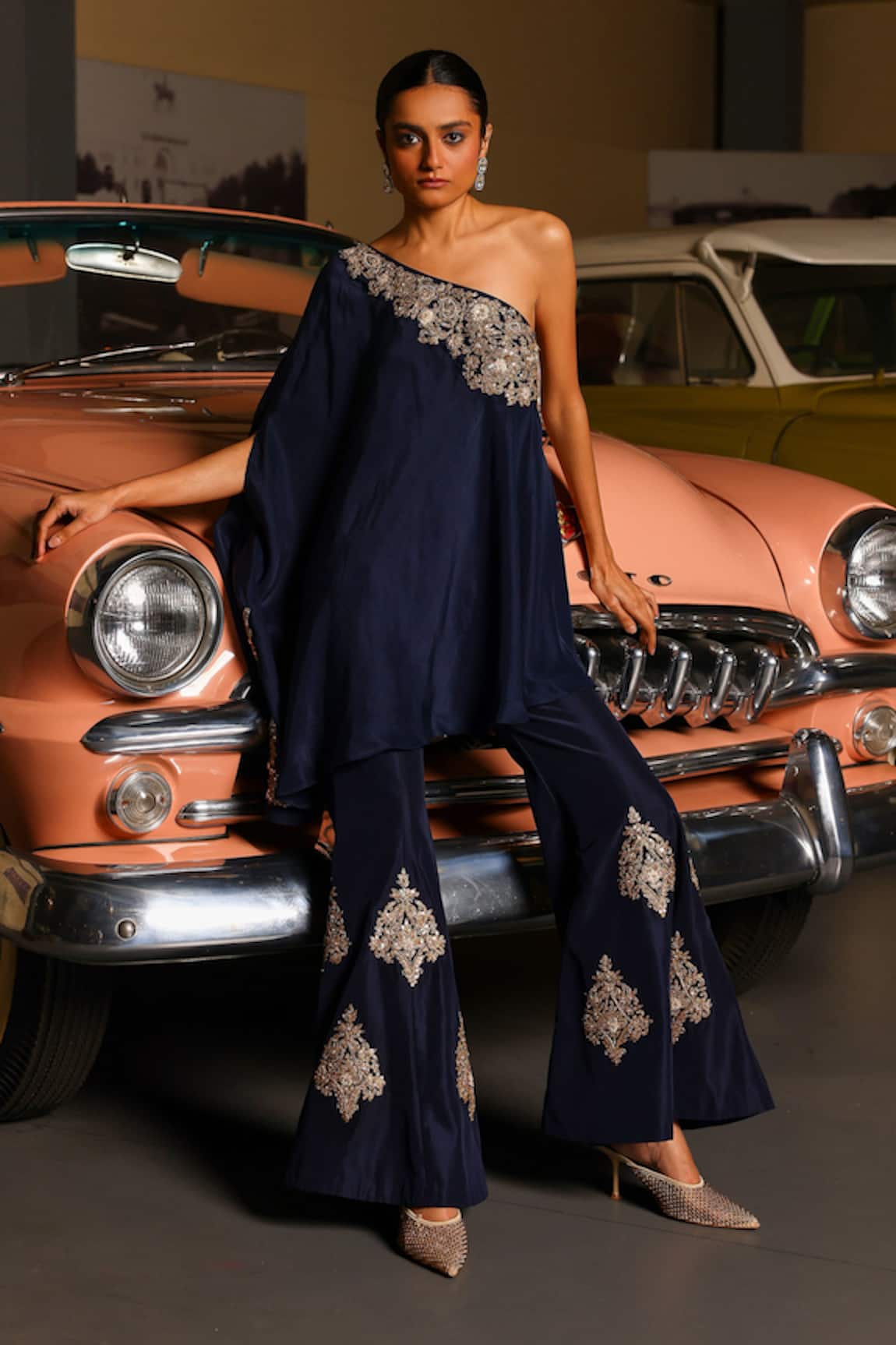 Sabe Navy Blue Designer Cape & Bell-bottom Set 