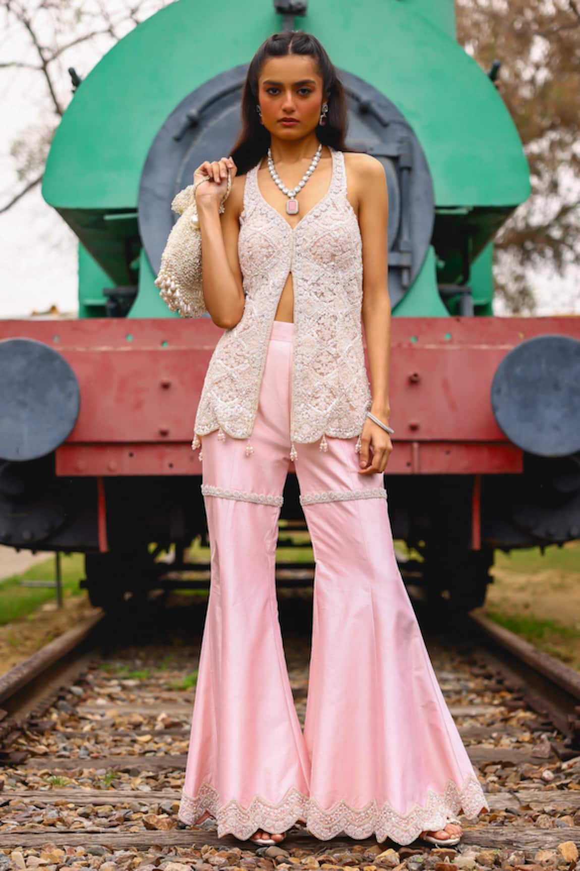 Sabe Designer Soft Pink Sharara Set 