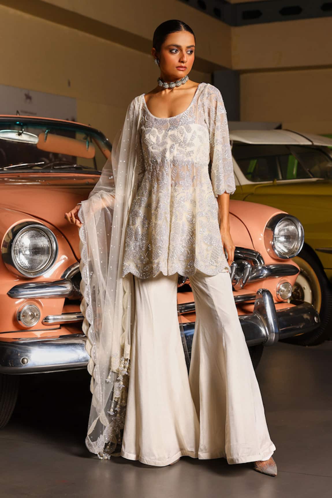 Sabe Ivory Designer Sharara Set 