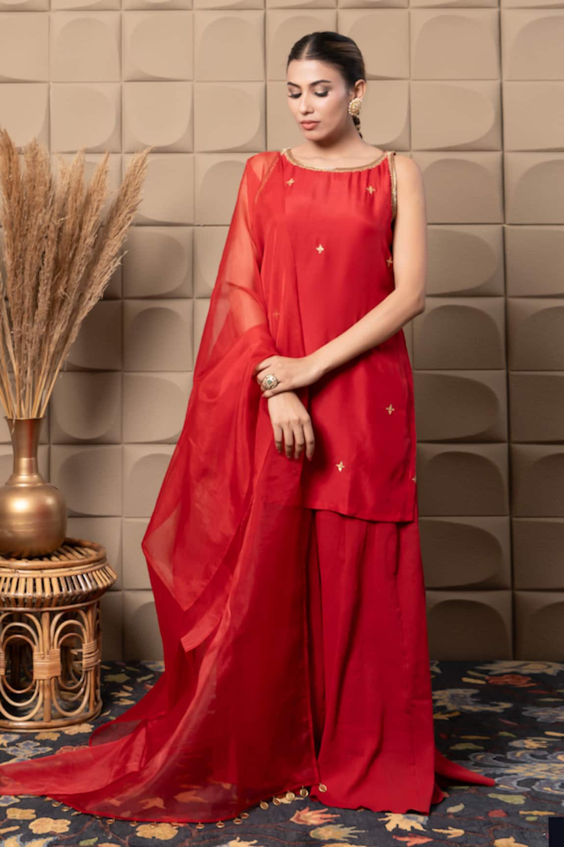 LABEL FLAMINGO BY VRINDA Maroon Zardozi Embroidered Kurta Set 