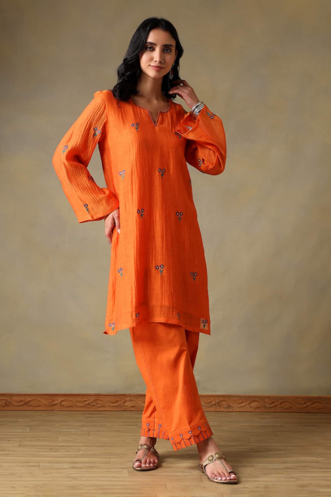 Tashee Orange Chanderi Kurta & Pant Set 