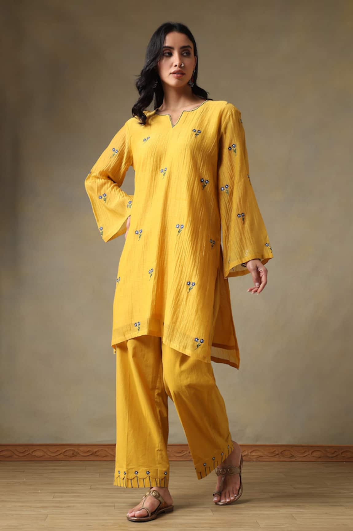 Tashee Yellow Chanderi Kurta Set 
