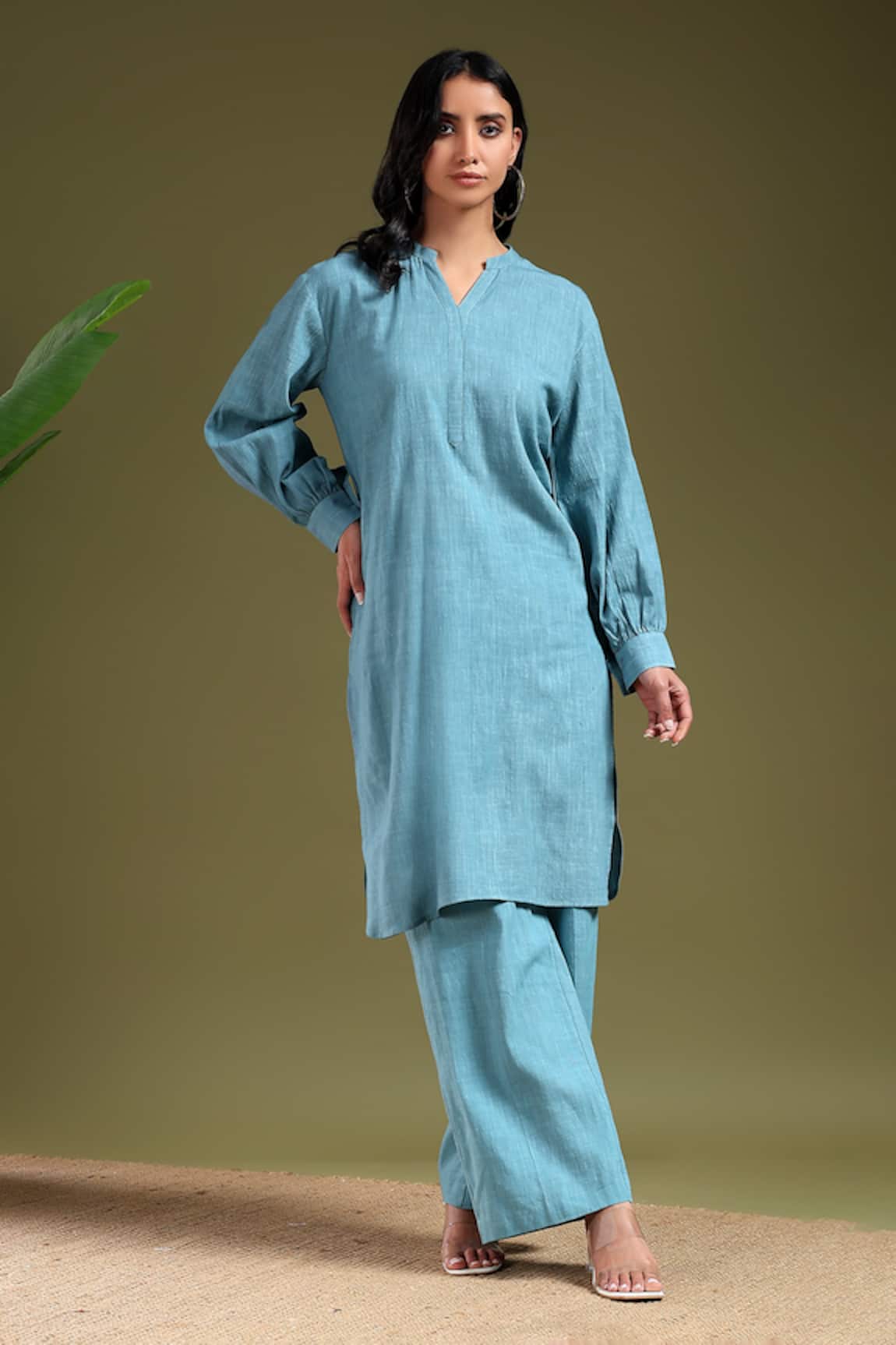 Tashee Powder Blue Linen Kurta & Pant Set 
