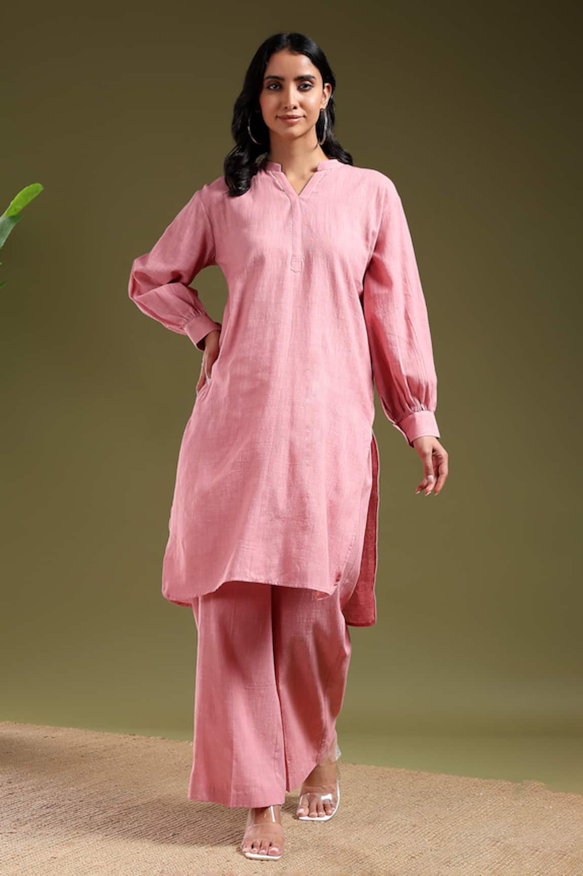 Tashee Pink Linen Kurta with Pant 