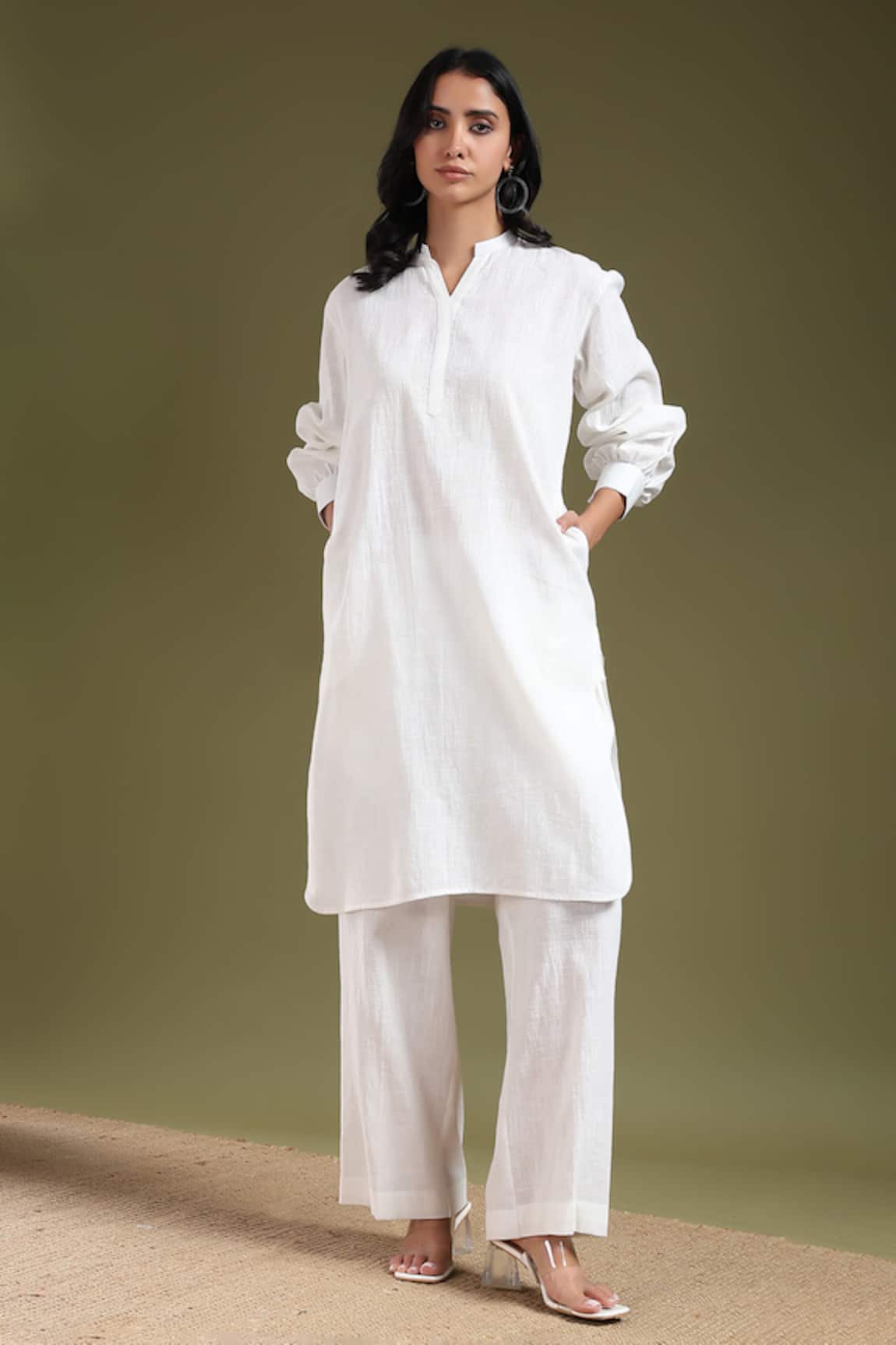 Tashee Ivory Linen Kurta with Pant 