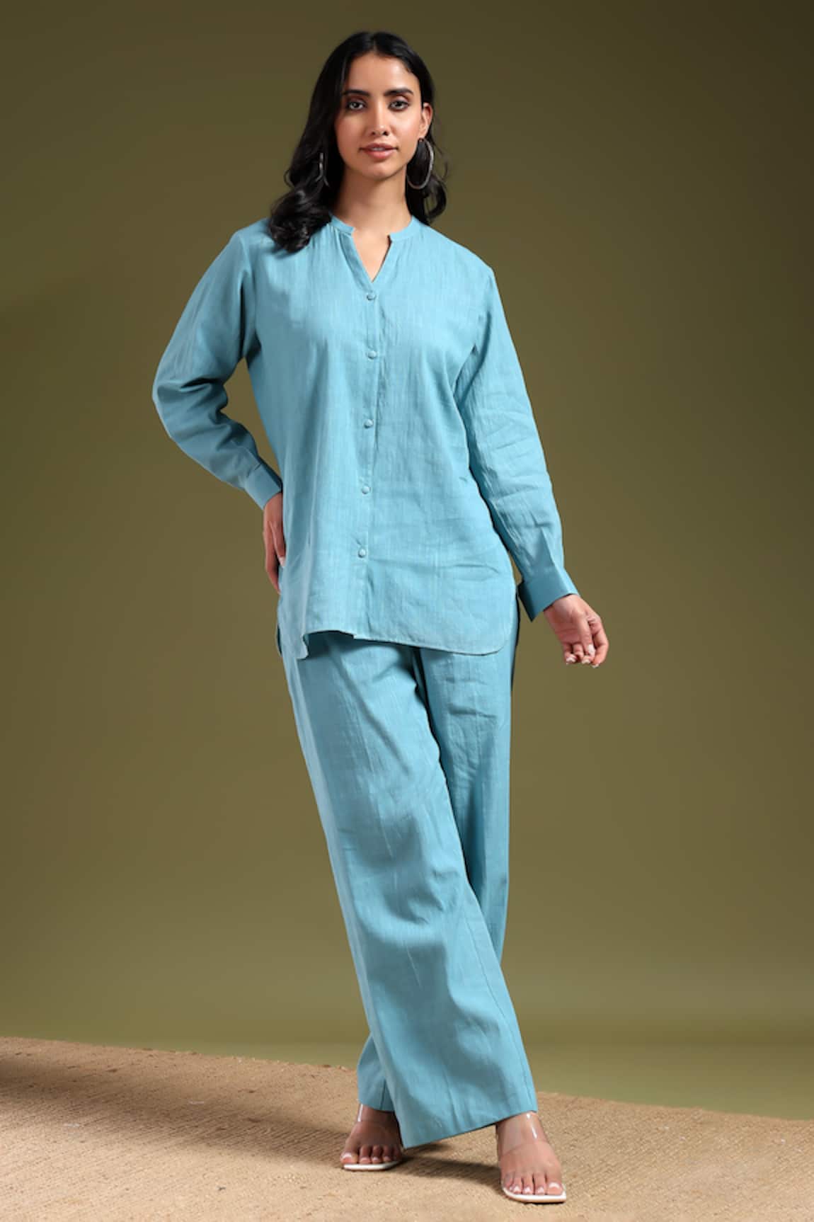 Tashee Powder Blue Linen Shirt & Pant Set 