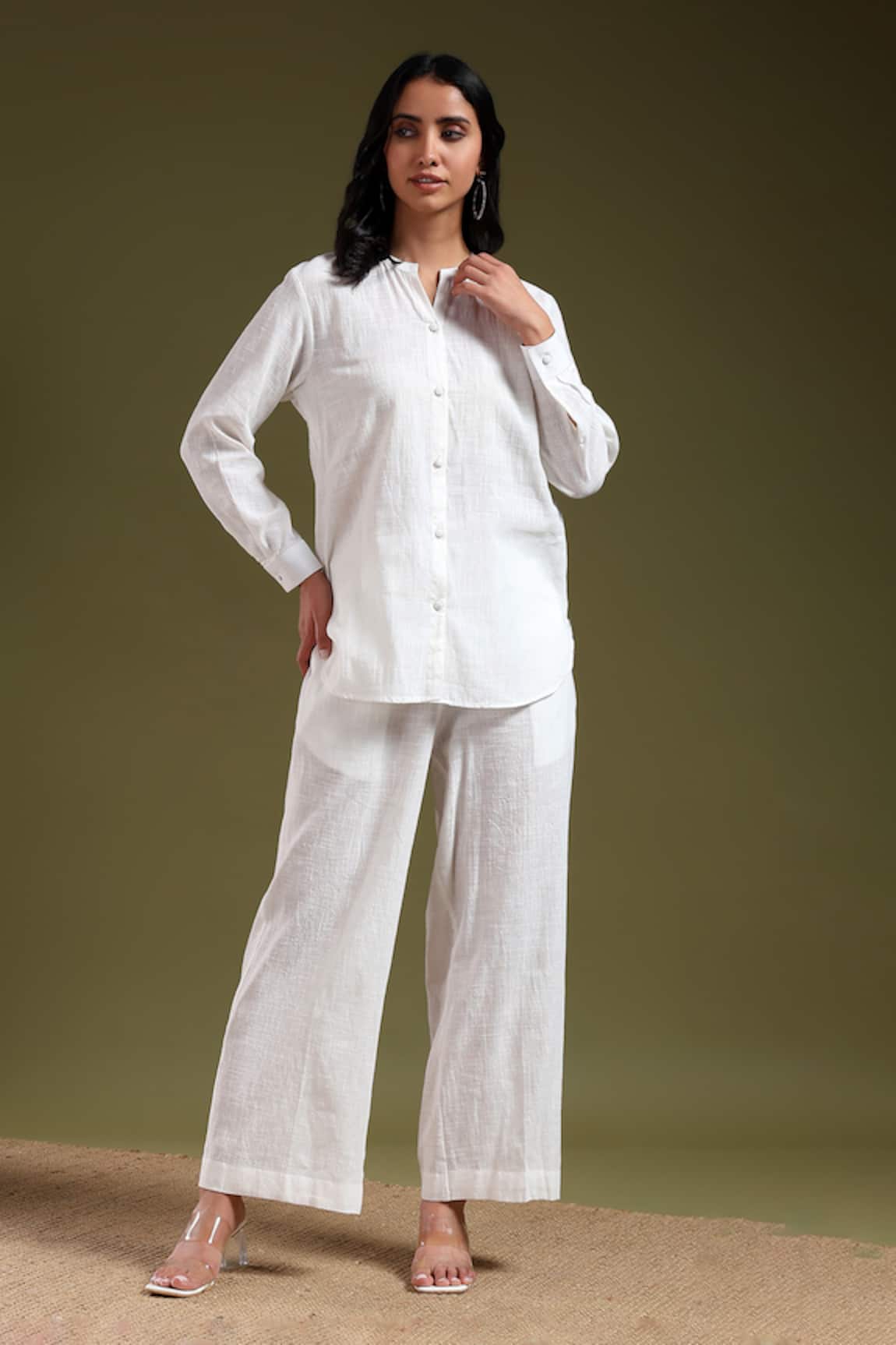 Tashee Ivory Linen Shirt & Pant Coord Set 