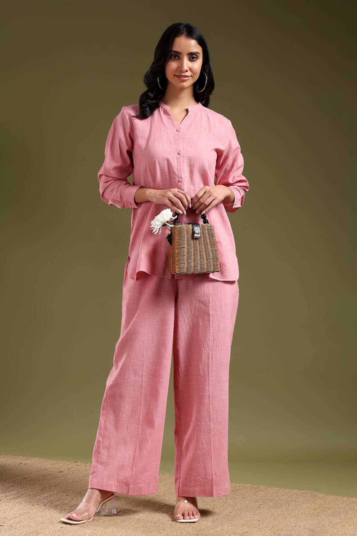 Tashee Pink Linen Shirt & Pant Coord Set 