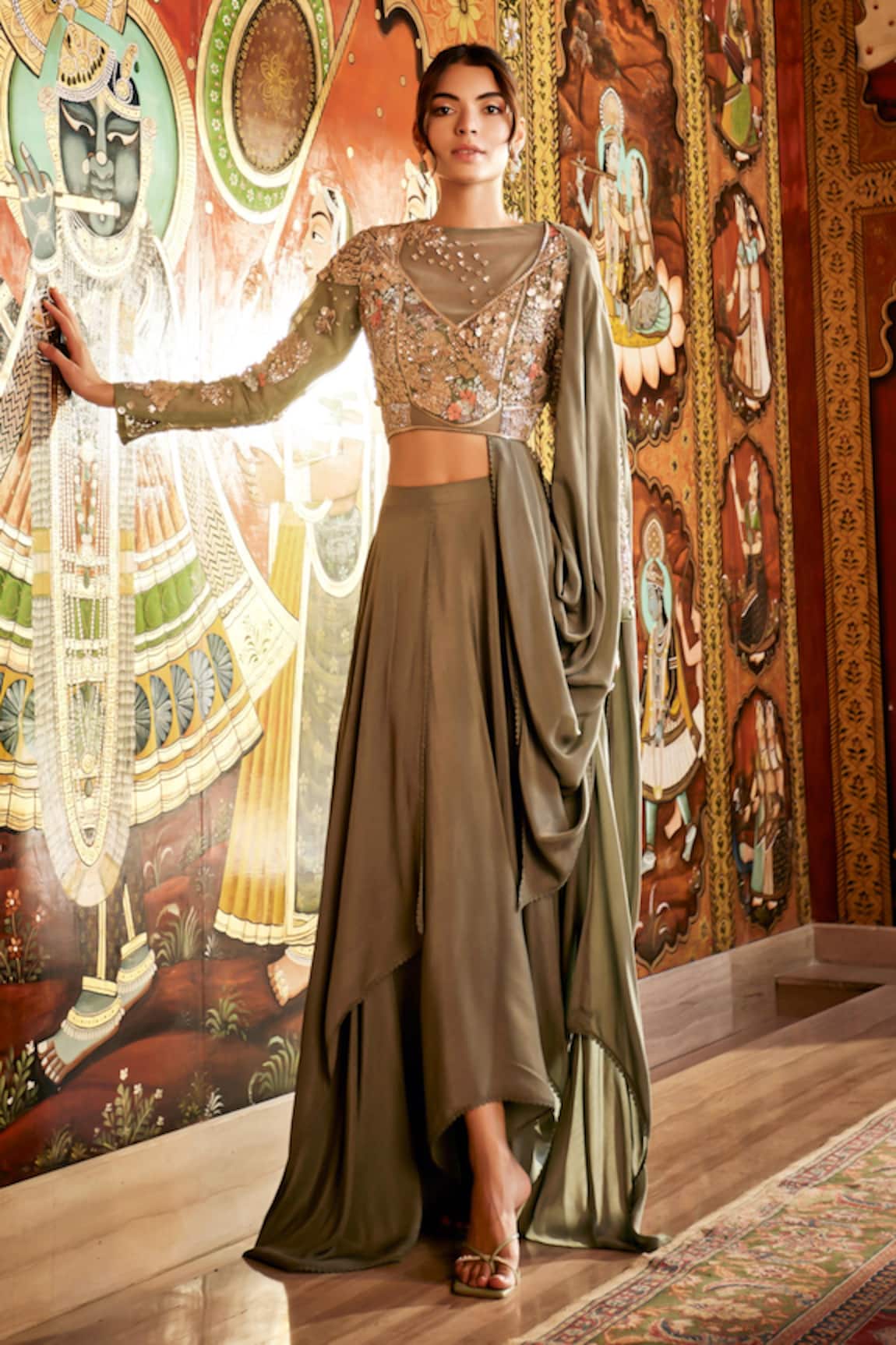 Sahil Kochhar Designer Zaira Draped Top & Skirt Set 