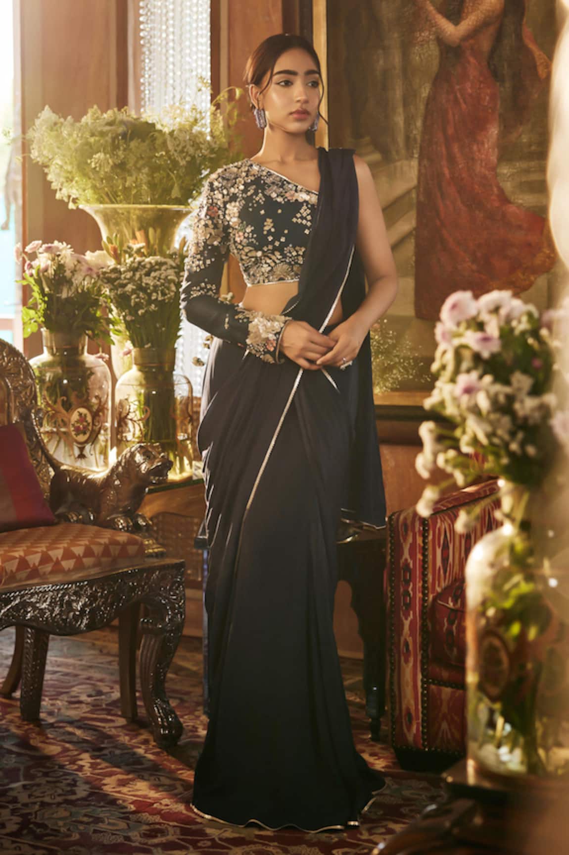 Sahil Kochhar Designer Pre-Draped Saree Set 