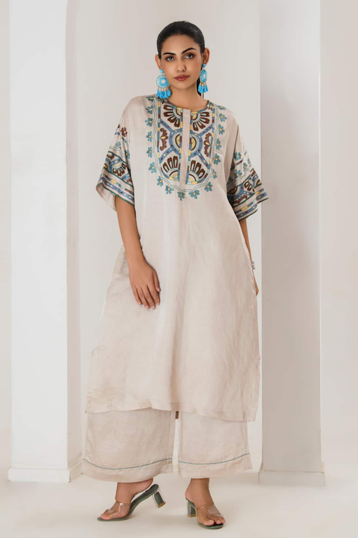 Saahiil Kapoor Champagne Embroidered Kurta & Pant Set 