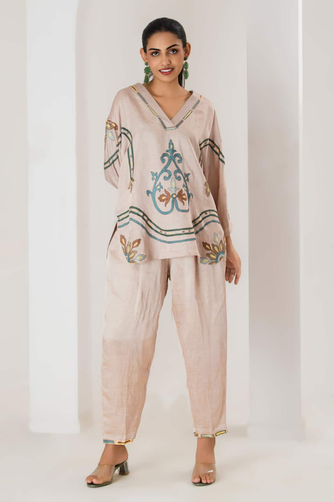 Saahiil Kapoor Champagne Embroidered Tunic & Pant Set 