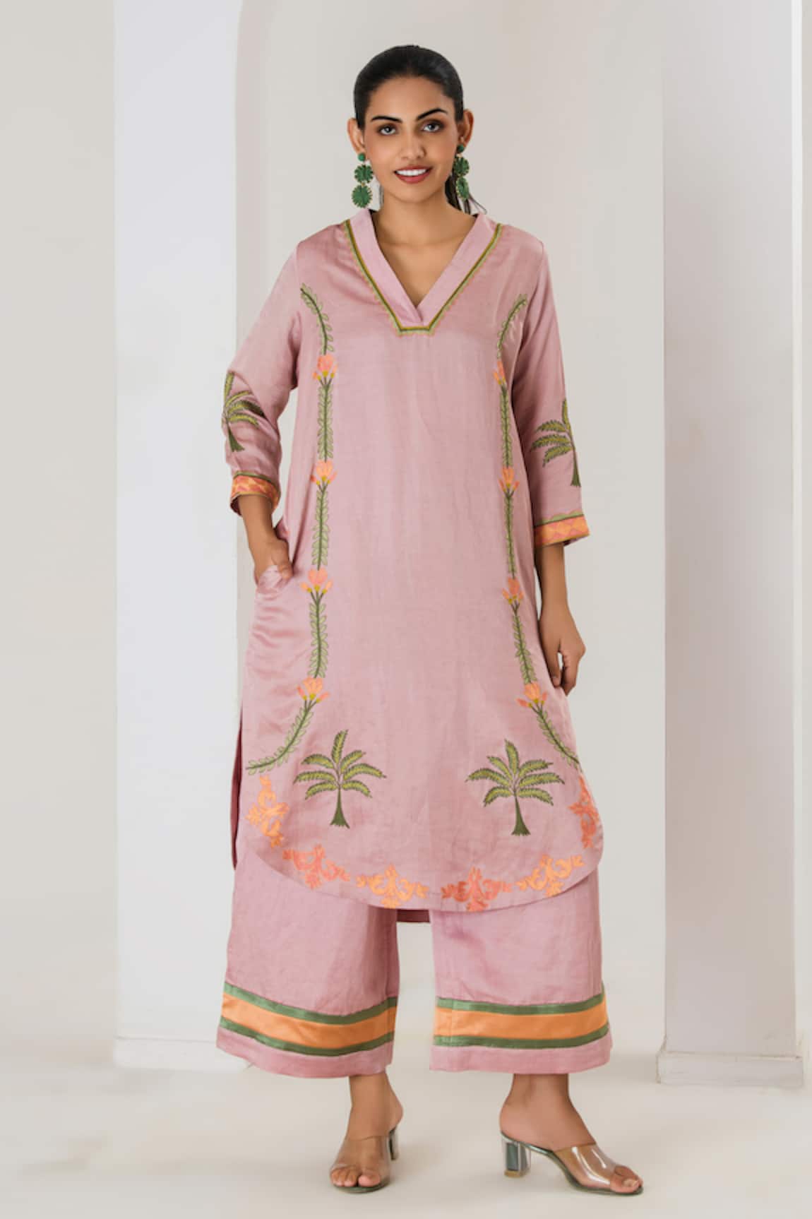 Saahiil Kapoor Embroidered Dusty Rose Kurta & Pant Set 