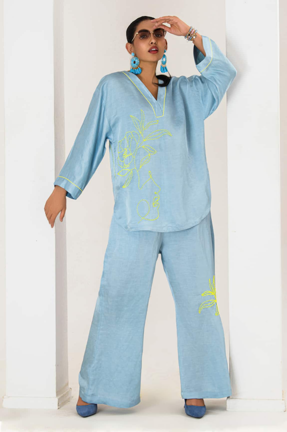 Saahiil Kapoor Sky Blue Designer Top & Pant Set 