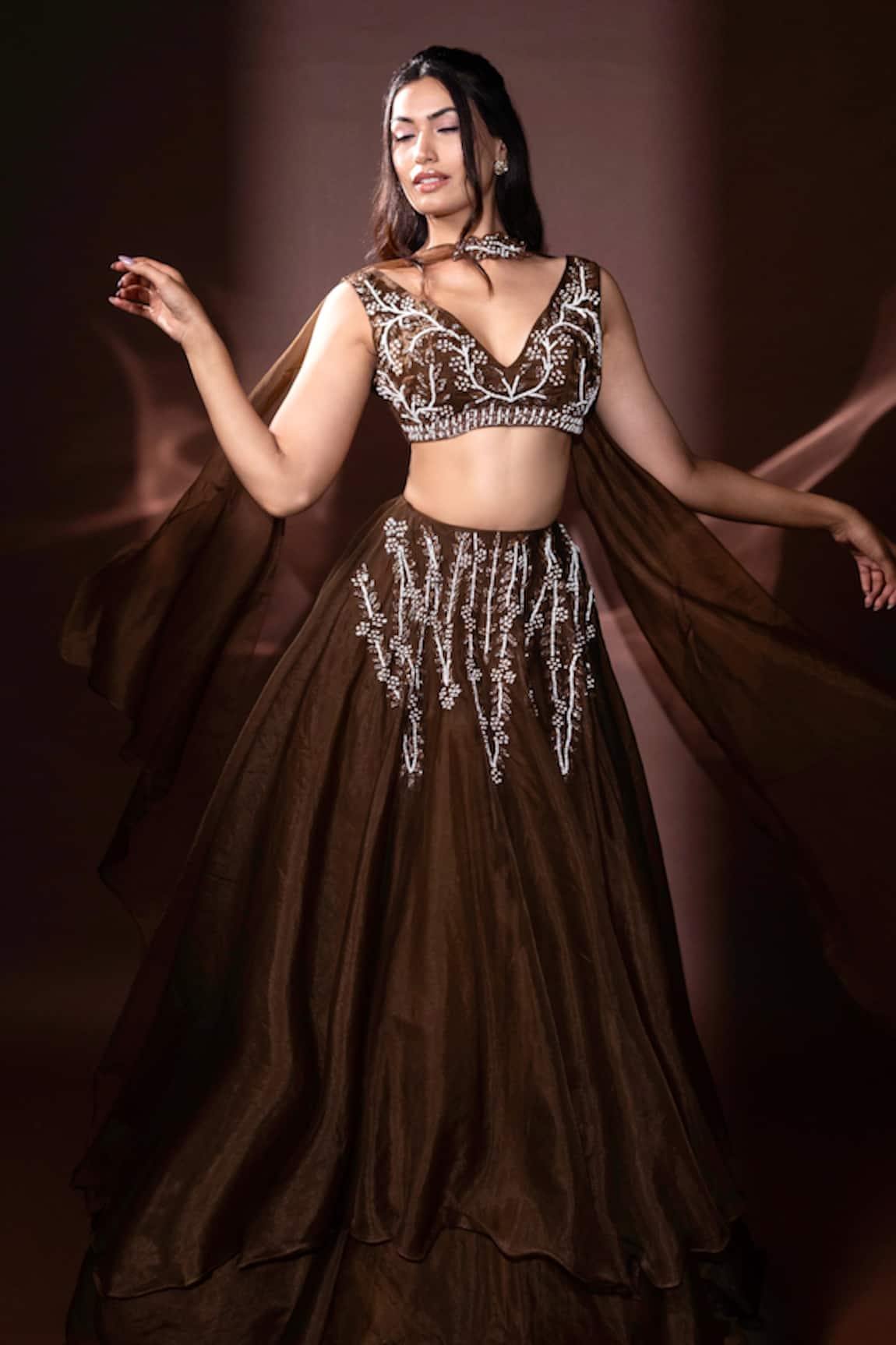 Dajwaree Designer Brown Embroidered Lehenga Set 