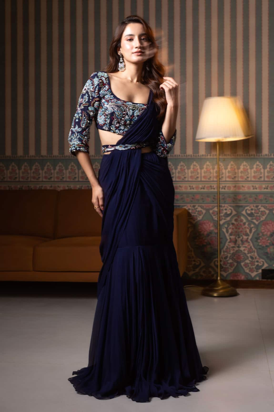 Dajwaree Designer Blue Embroidered Saree Set 