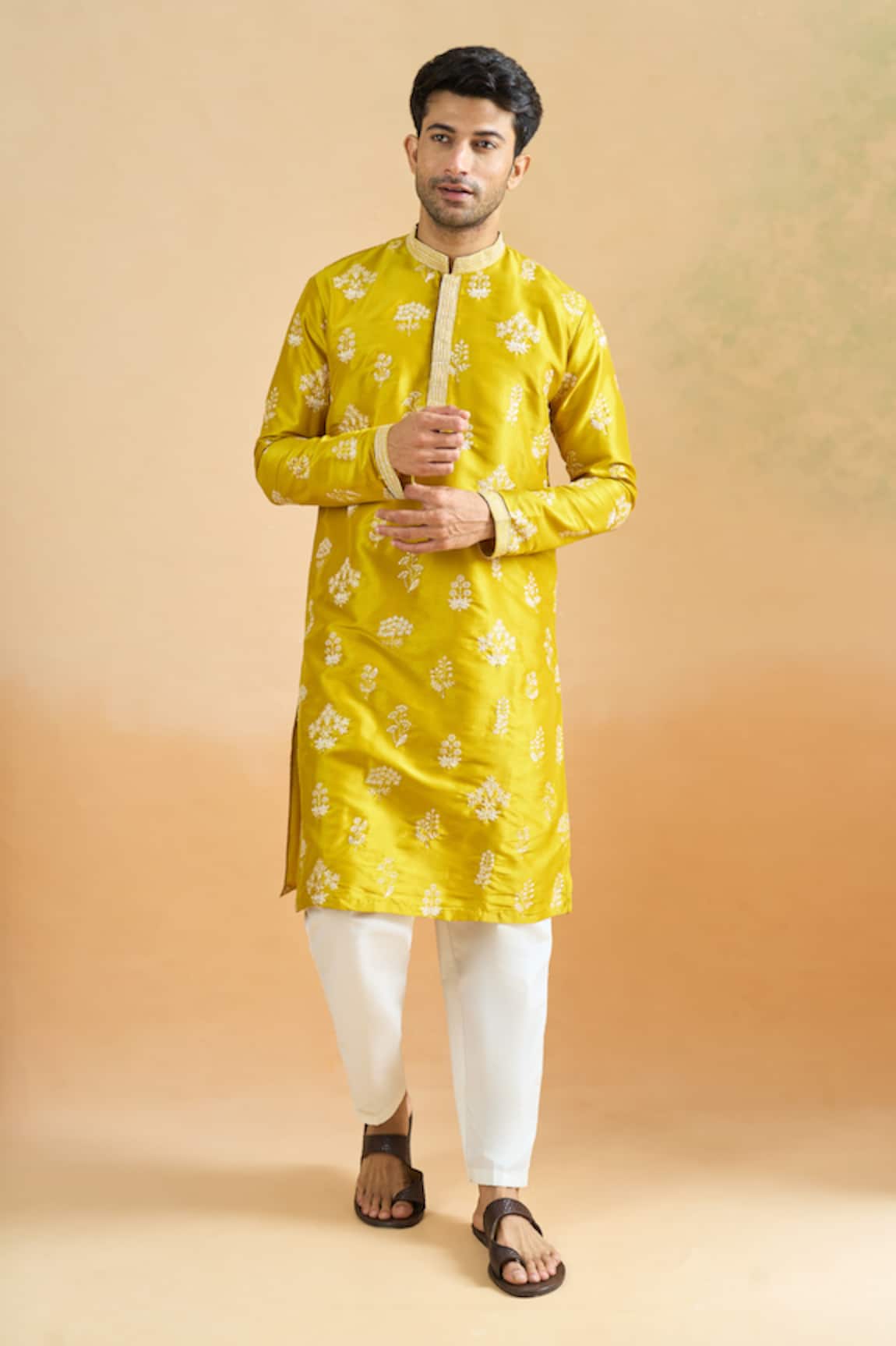 Arihant Rai Sinha Mustard Thread Work Kurta Set 