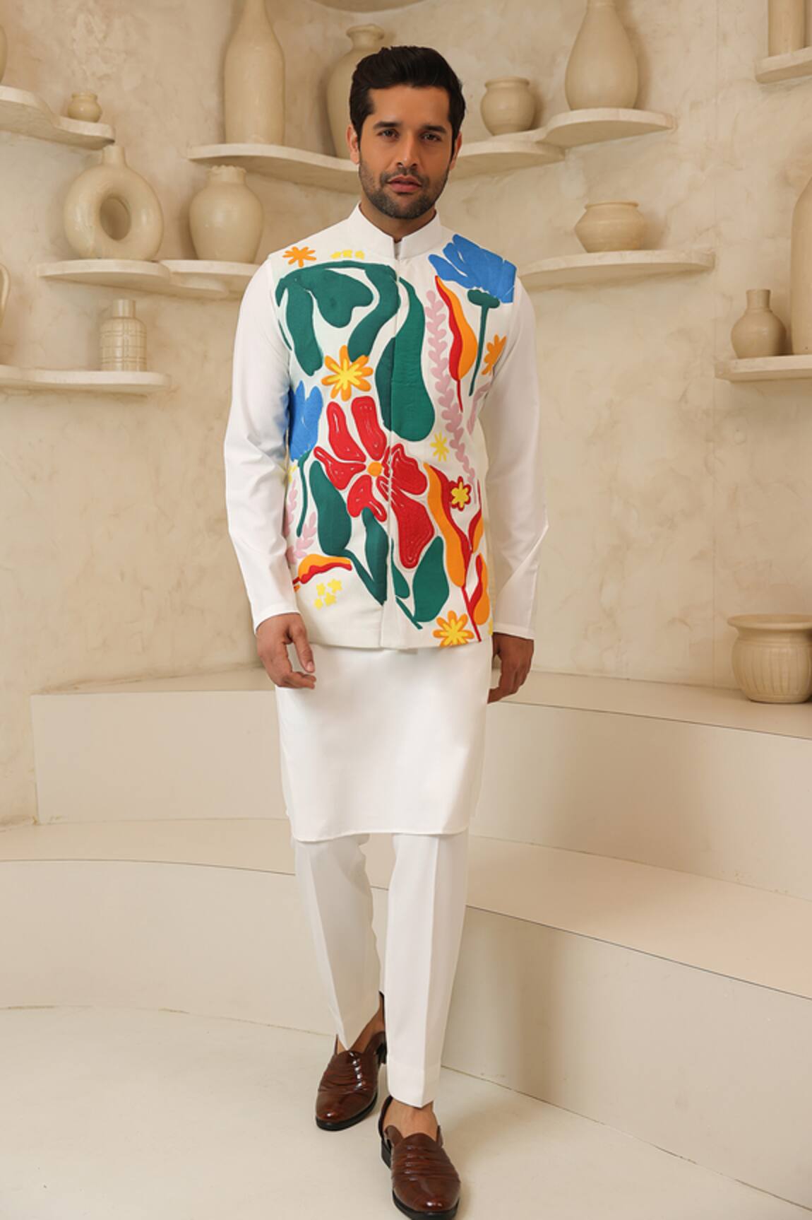 Courtyard by abhi Colourful Abstract Nehru Jacket & Kurta Set 