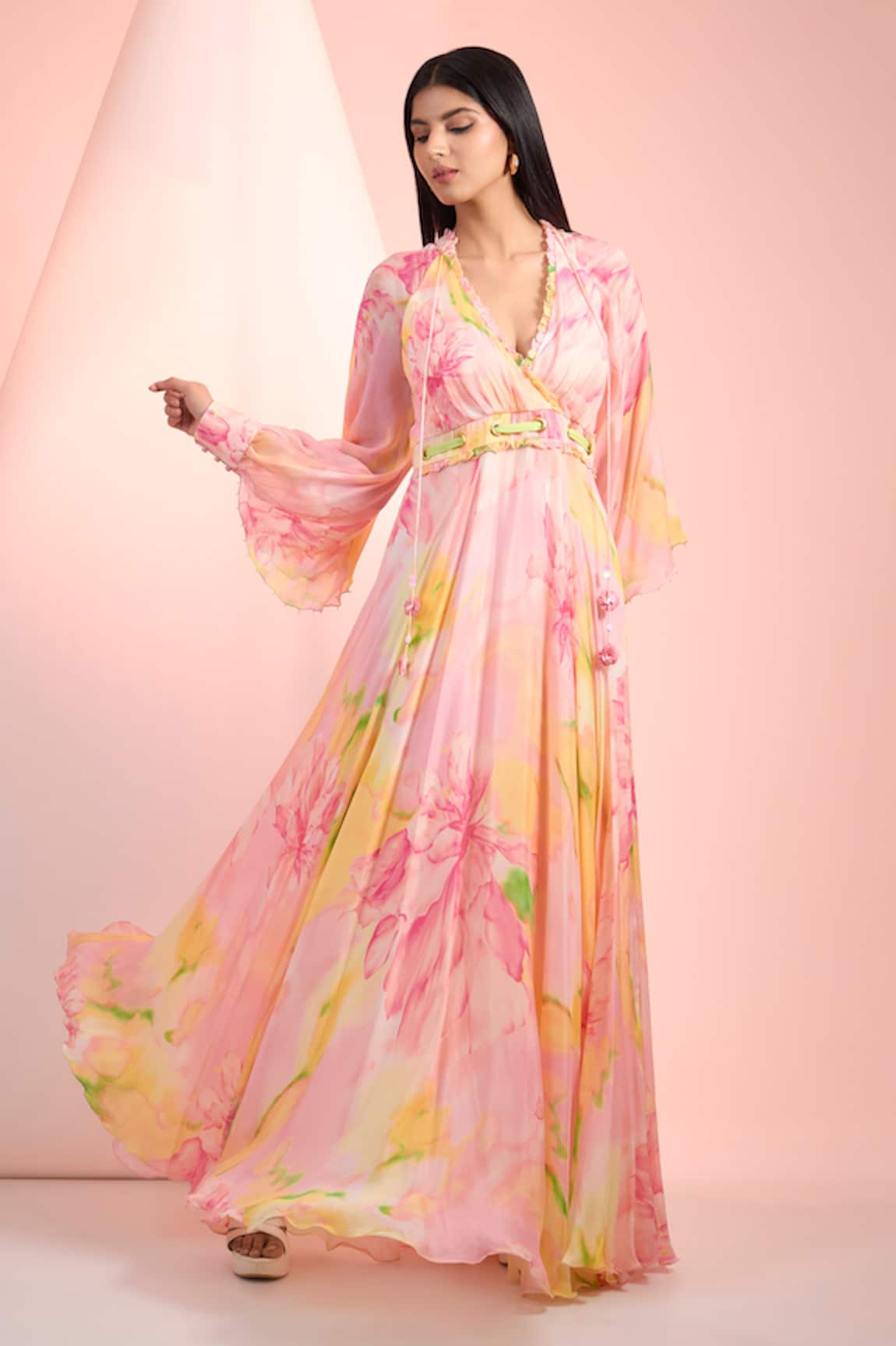 Mandira Wirk Resort Floral Printed Chiffon Dress 