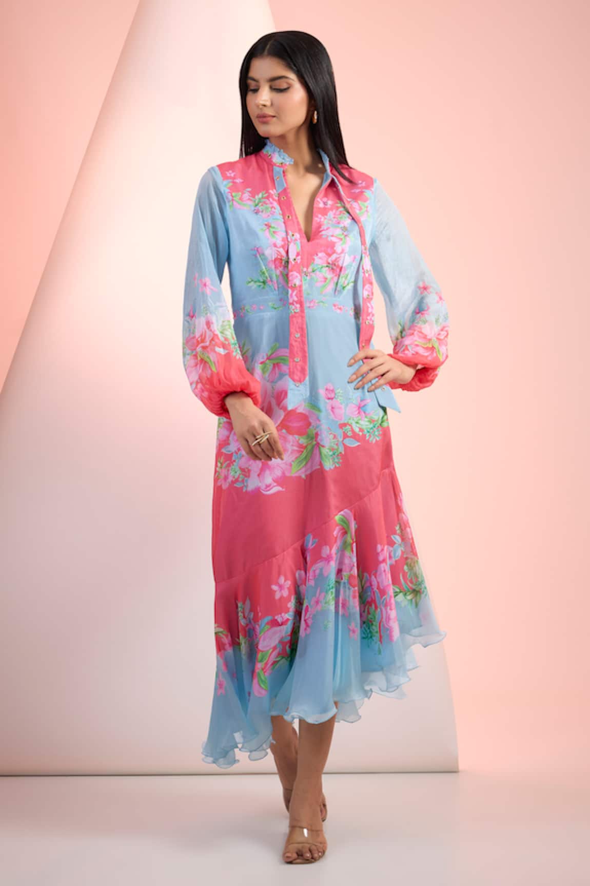 Mandira Wirk Resort Floral Printed Chiffon Dress 